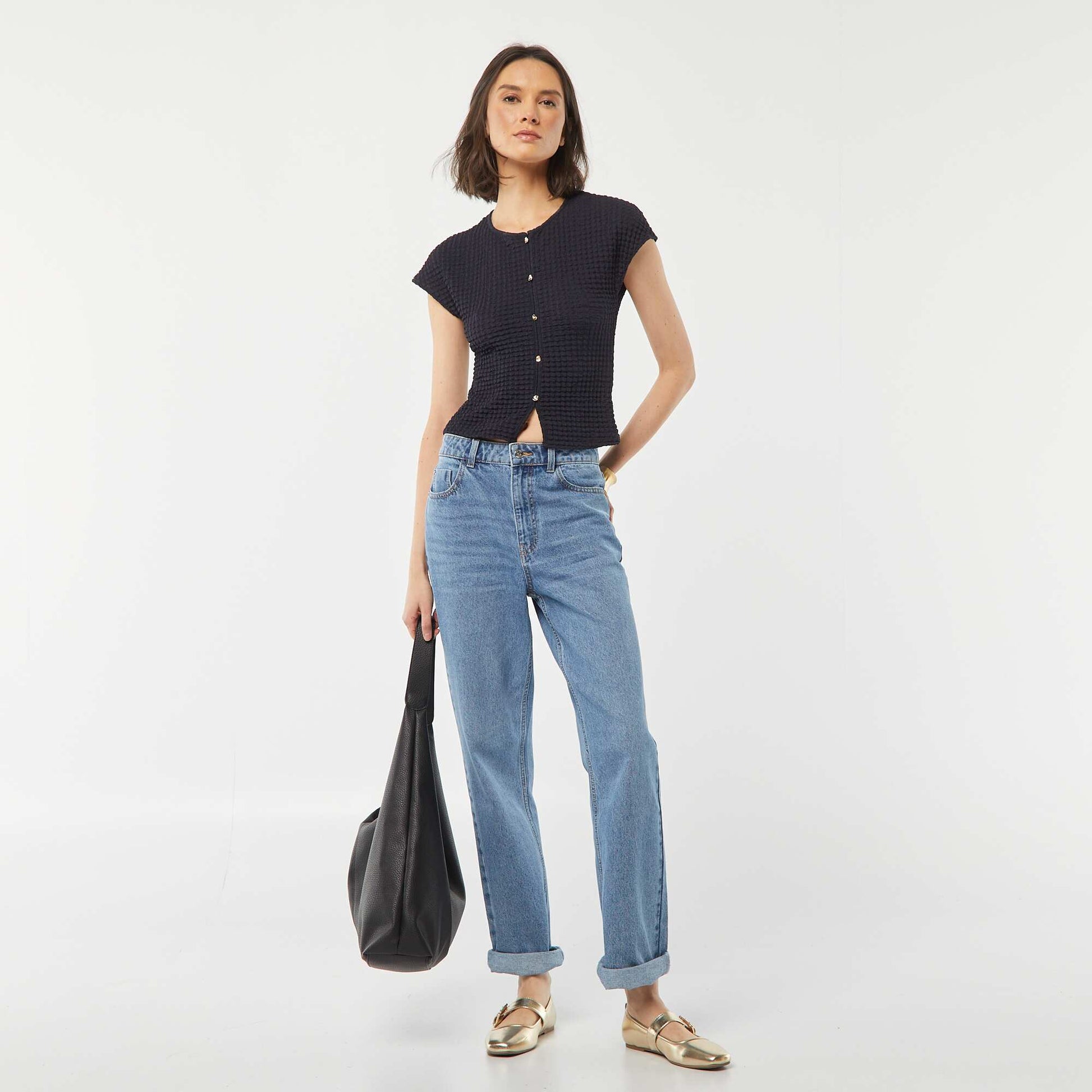 T-shirt en maille gaufrée BLEU