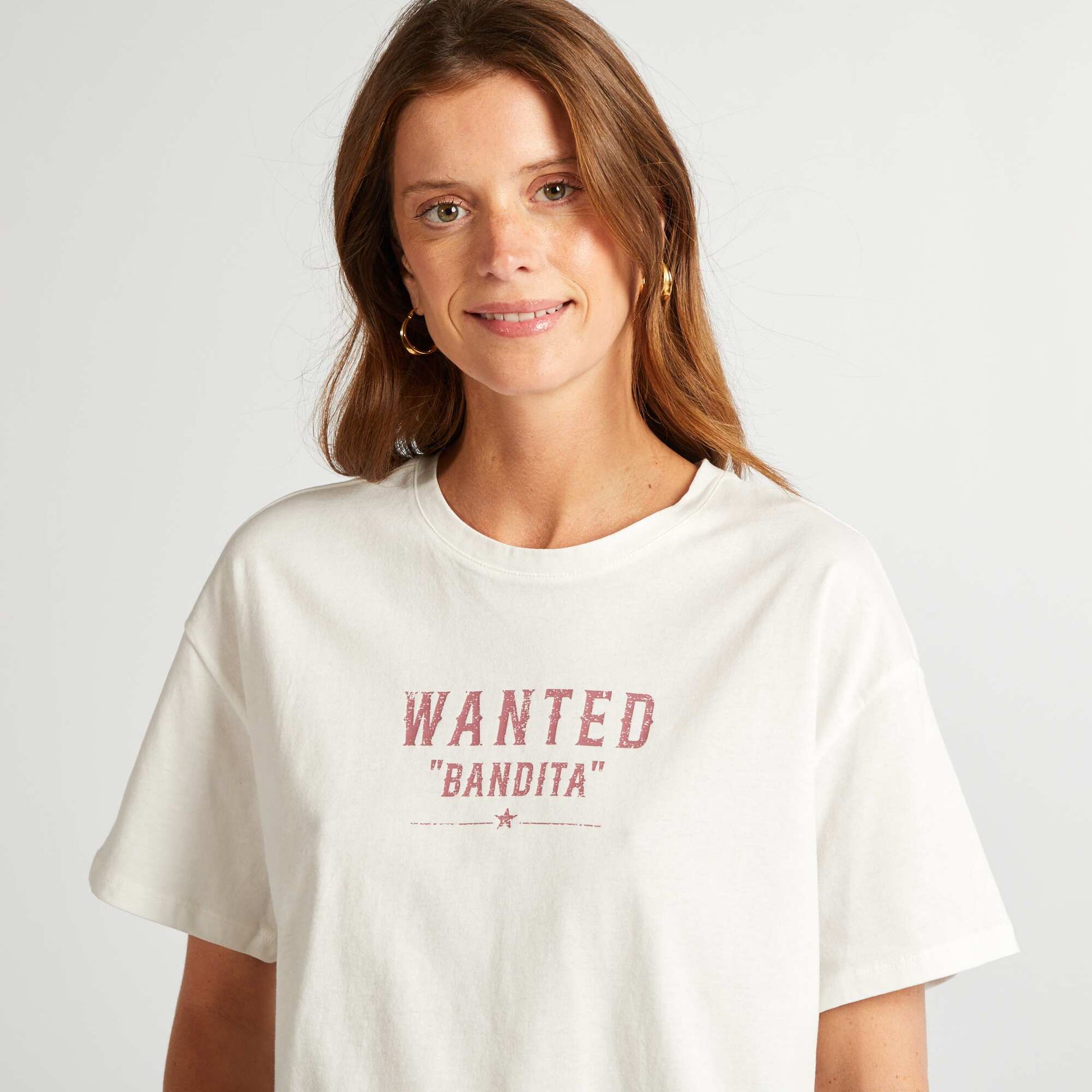 T-shirt à manches courtes à message BEIGE