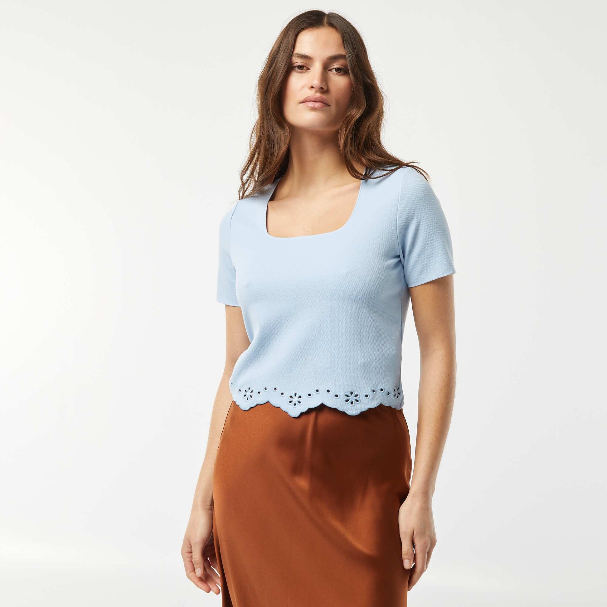 T-shirt avec bas brodé BLEU