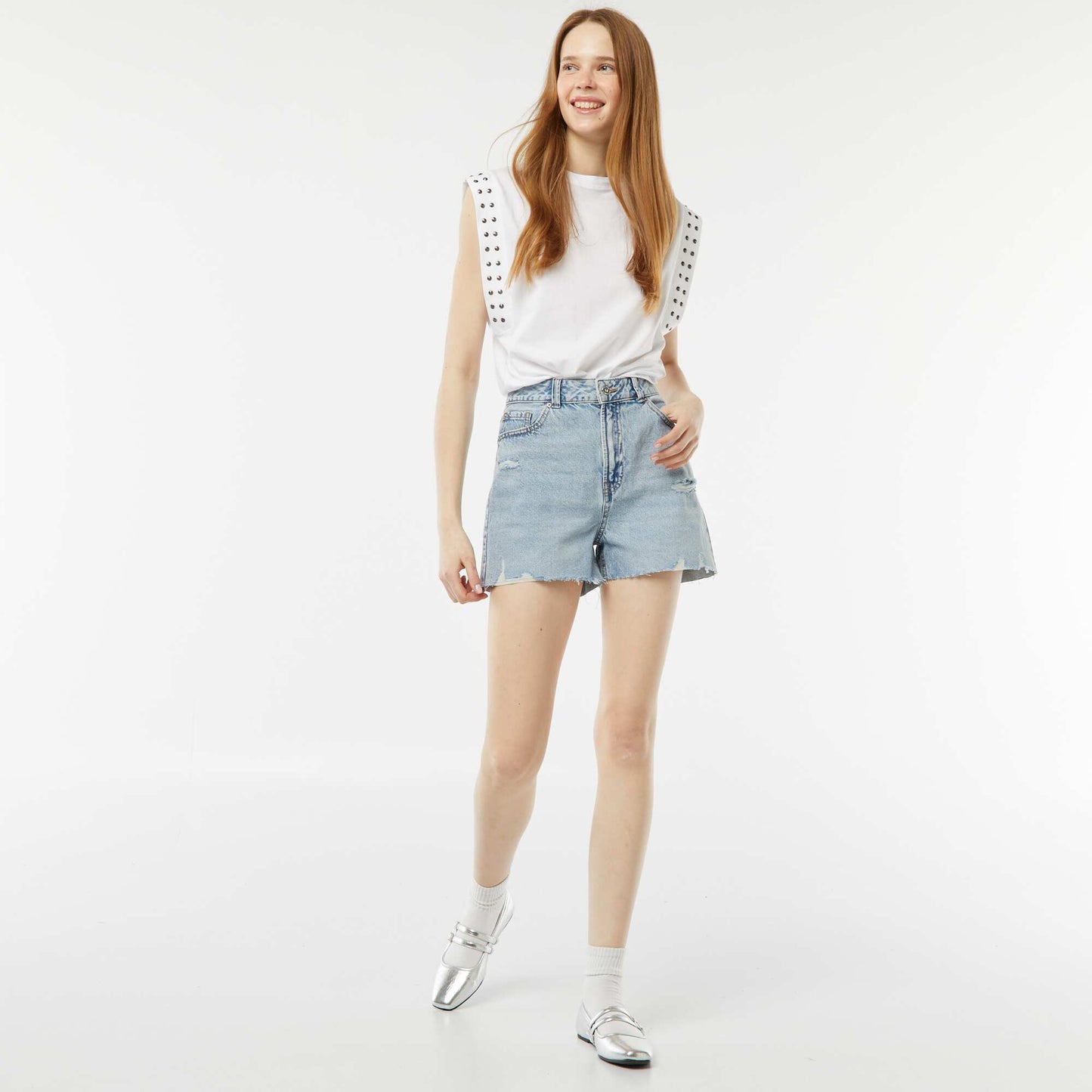 T-shirt sans manches avec emmanchures cloutées BLANC