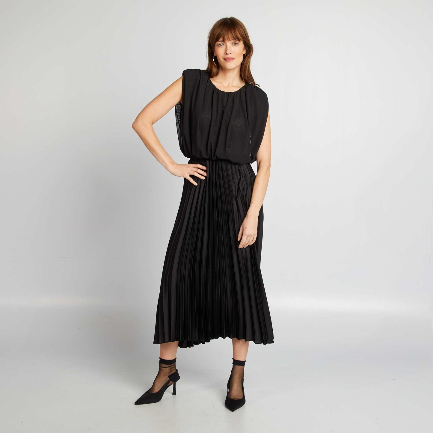 Top sans manches en voile plissé NOIR