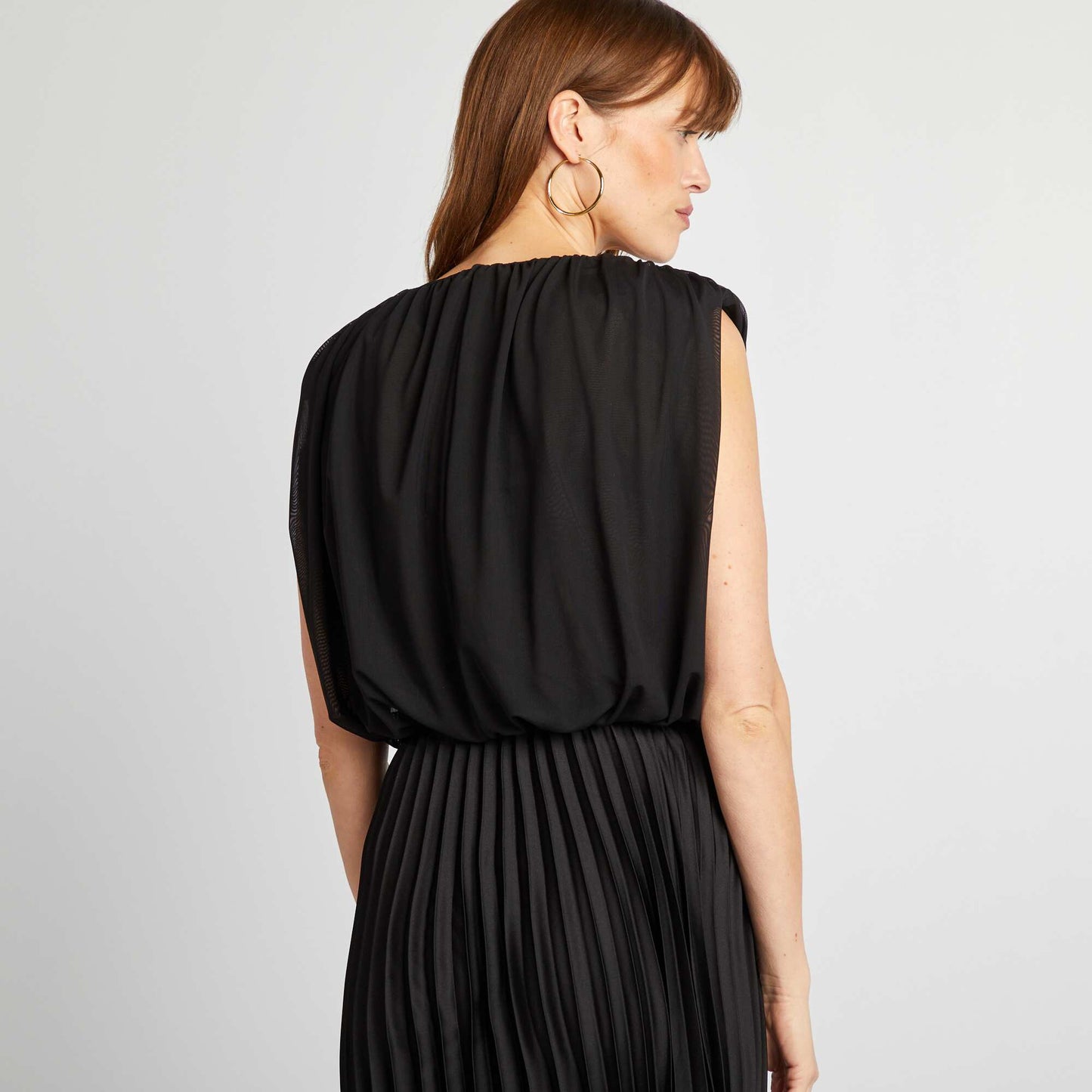 Top sans manches en voile plissé NOIR