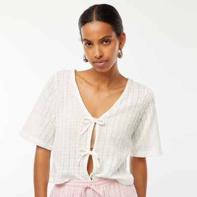 Tee-shirt cropped en maille pointelle ajourée BEIGE