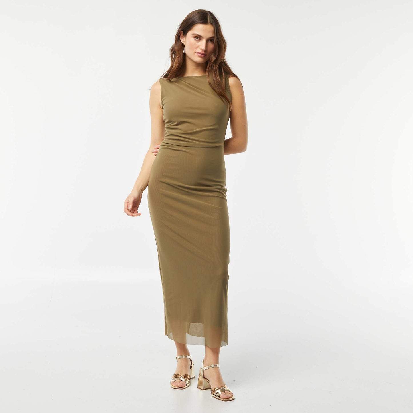 Robe longue en mesh drapée KAKI
