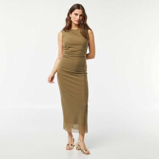 Robe longue en mesh drapée KAKI