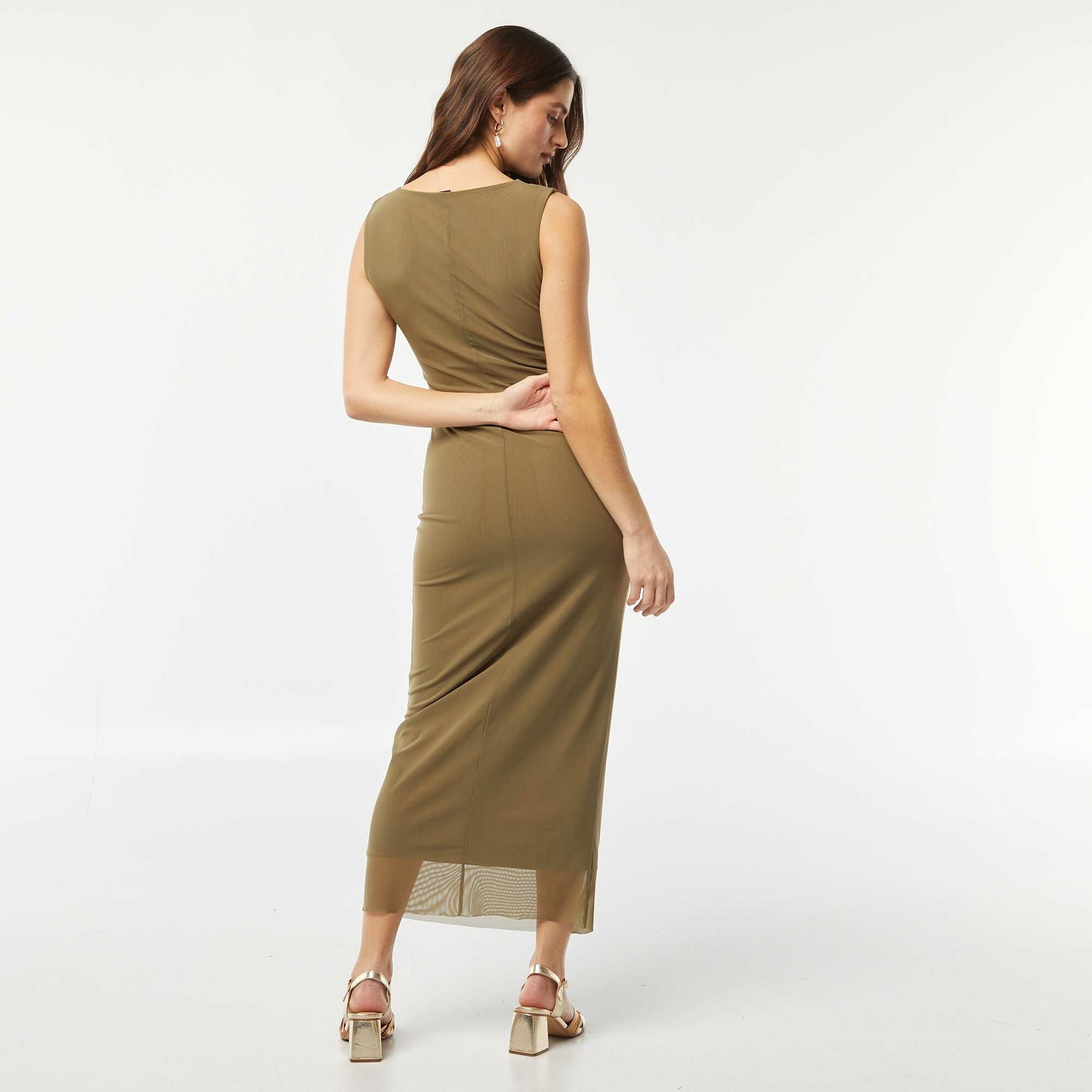 Robe longue en mesh drapée KAKI