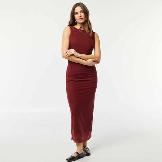 Robe longue en mesh drapée ROUGE