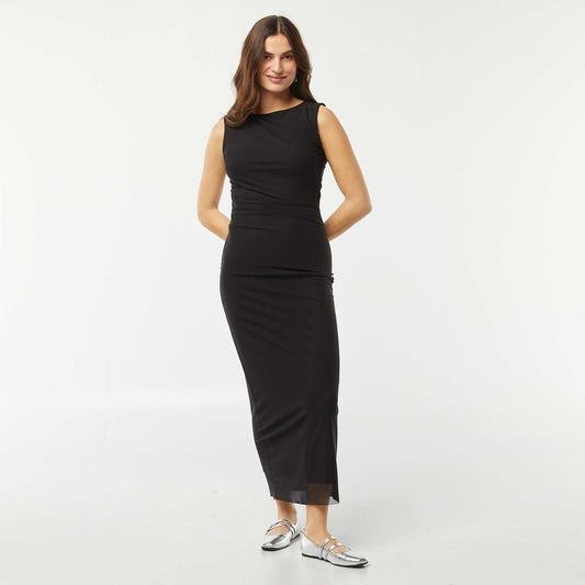 Robe longue en mesh drapée NOIR