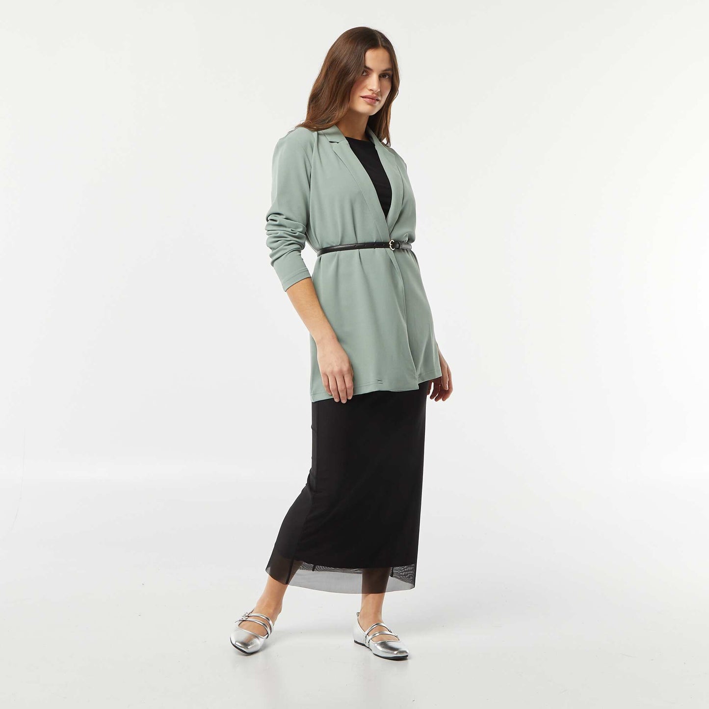 Robe longue en mesh drapée NOIR