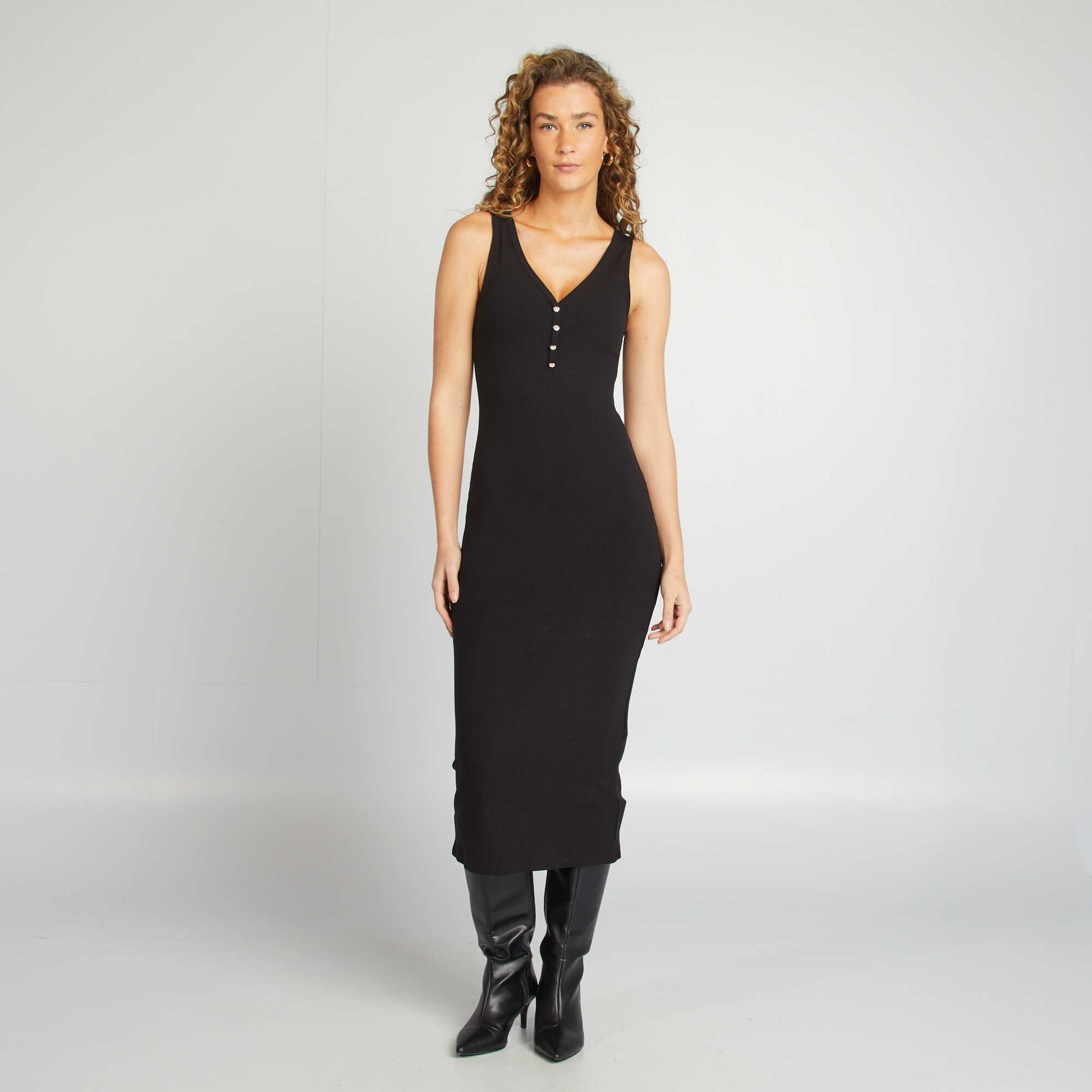 Robe midi côtelée NOIR