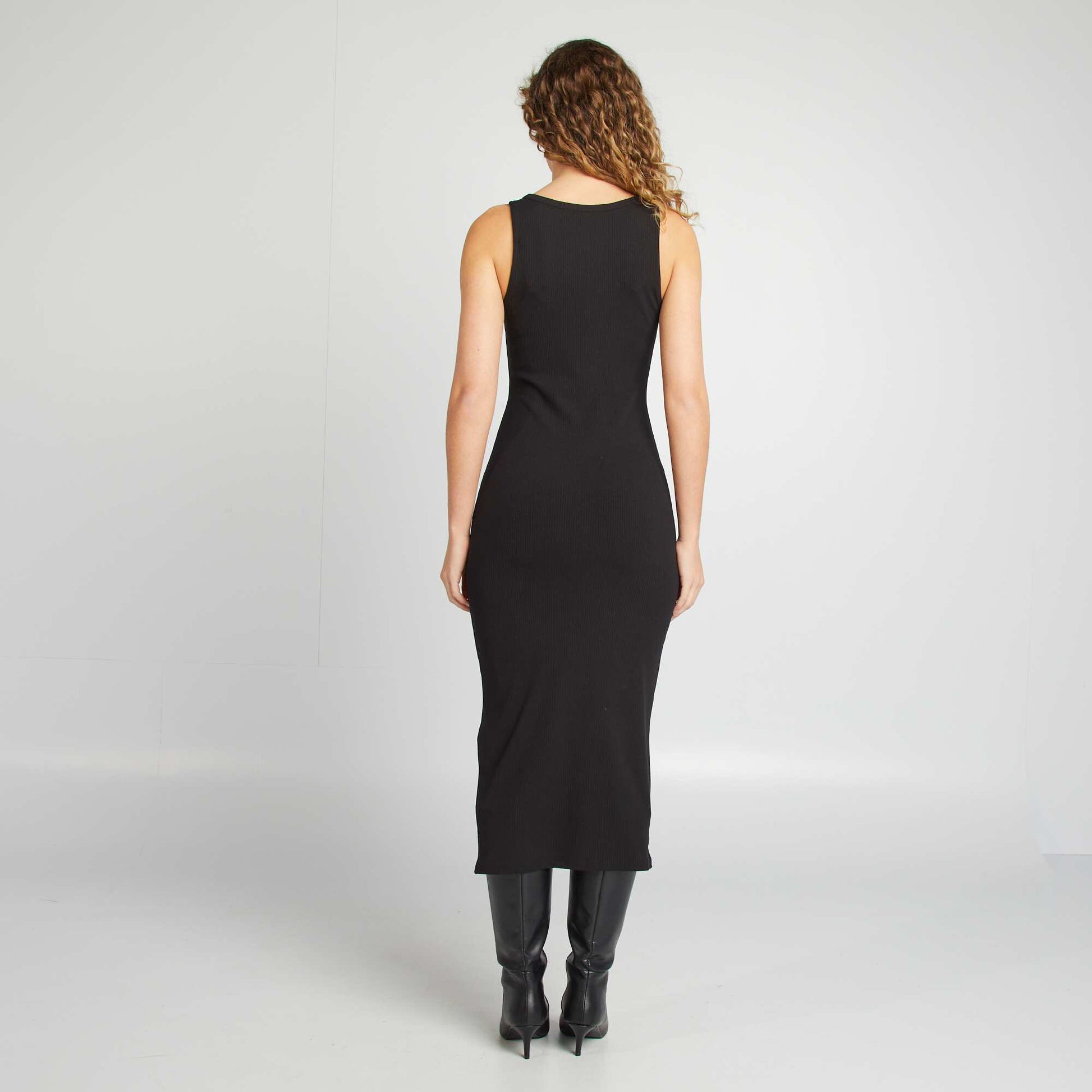 Robe midi côtelée NOIR