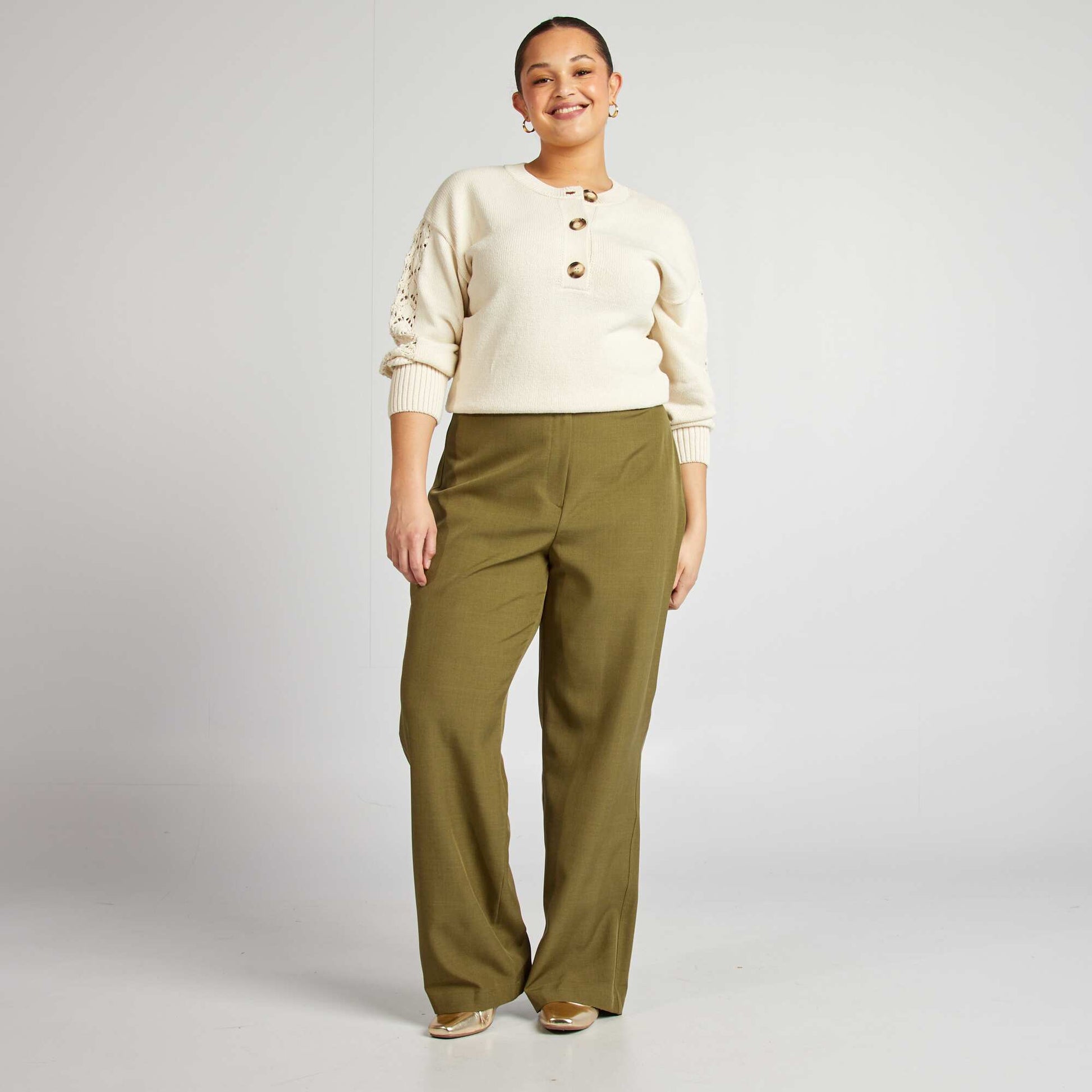 Pull en crochet avec col boutonné BEIGE