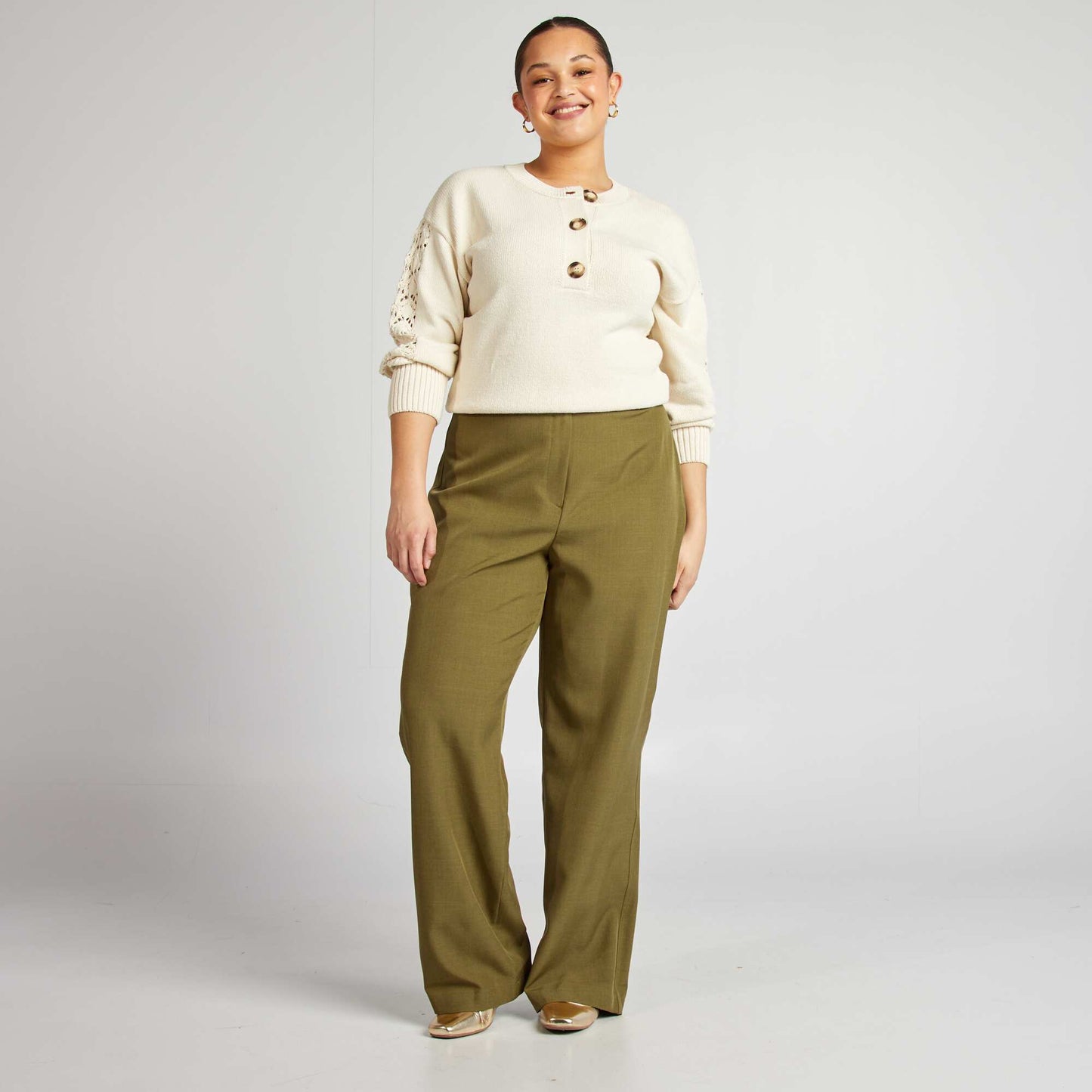 Pull en crochet avec col boutonné BEIGE