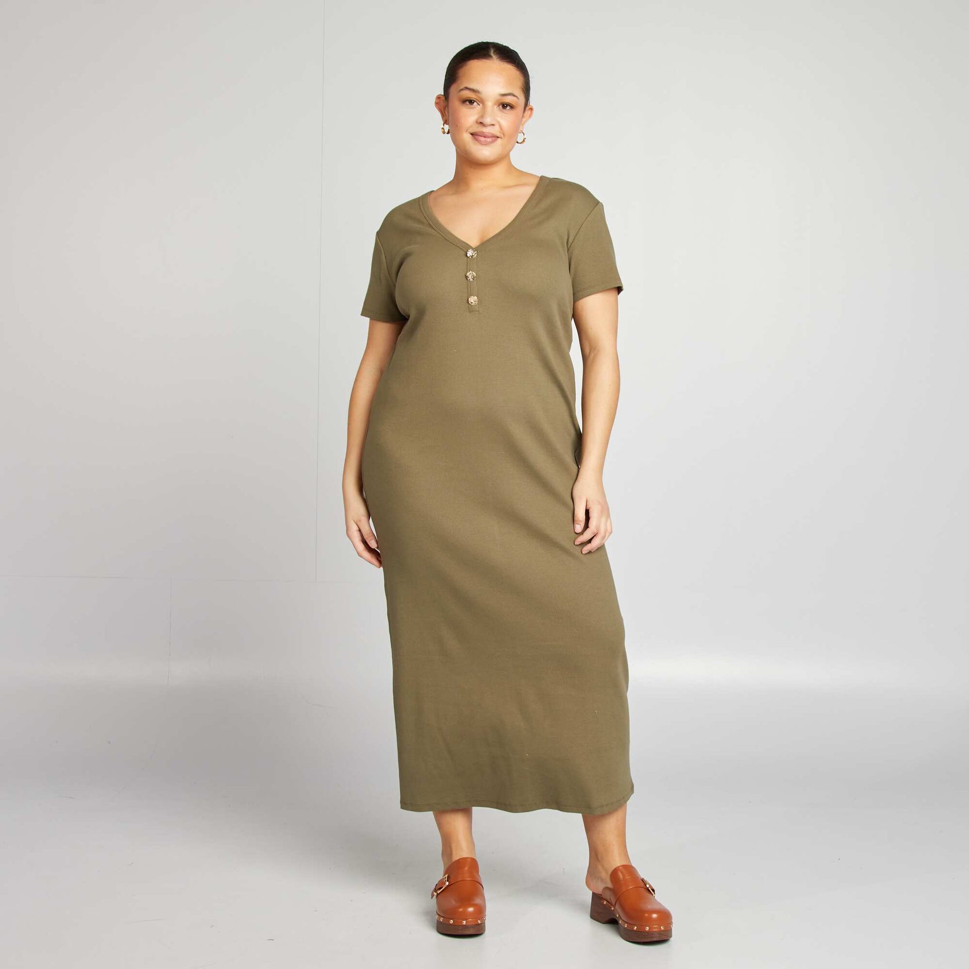 Robe en maille côtelée KAKI