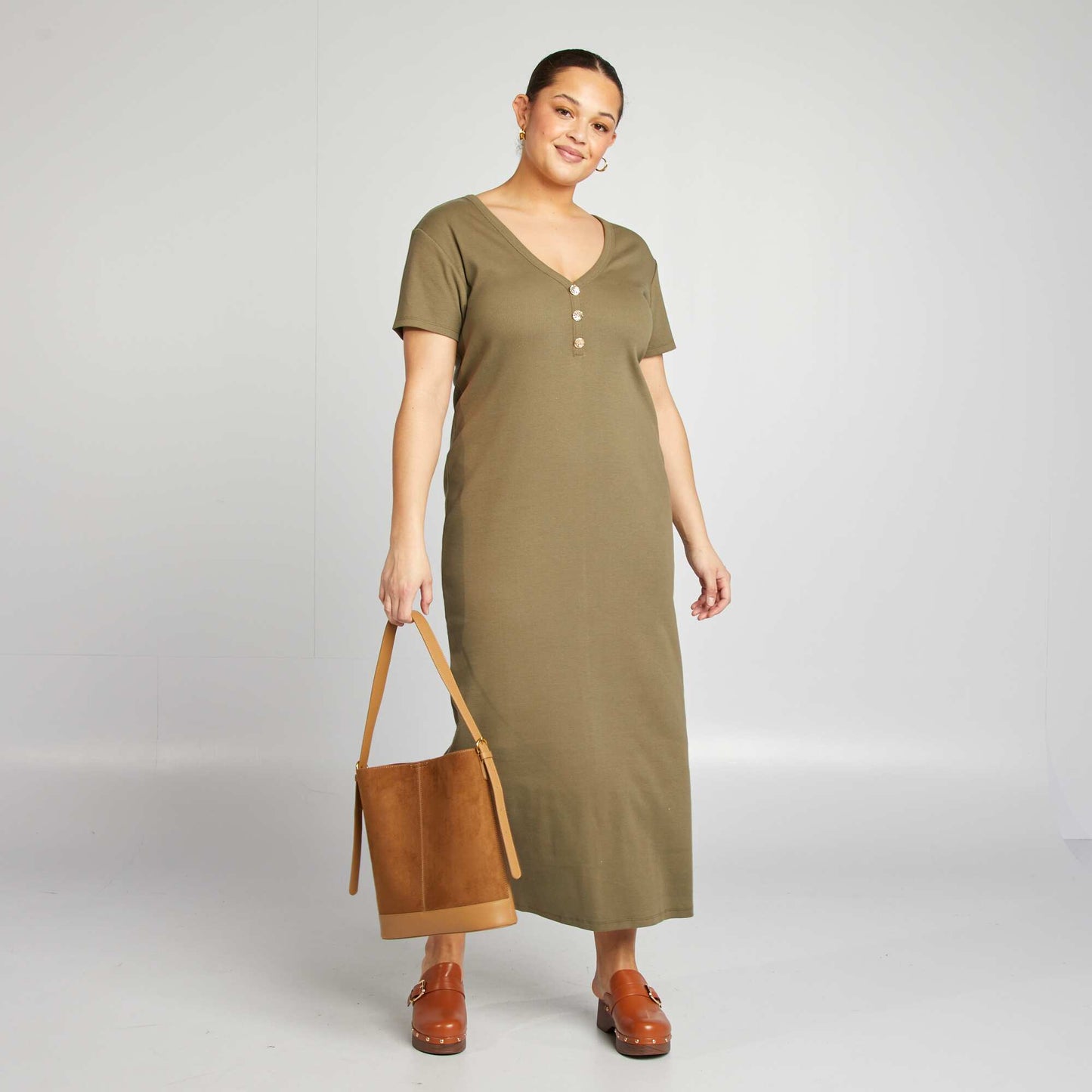 Robe en maille côtelée KAKI