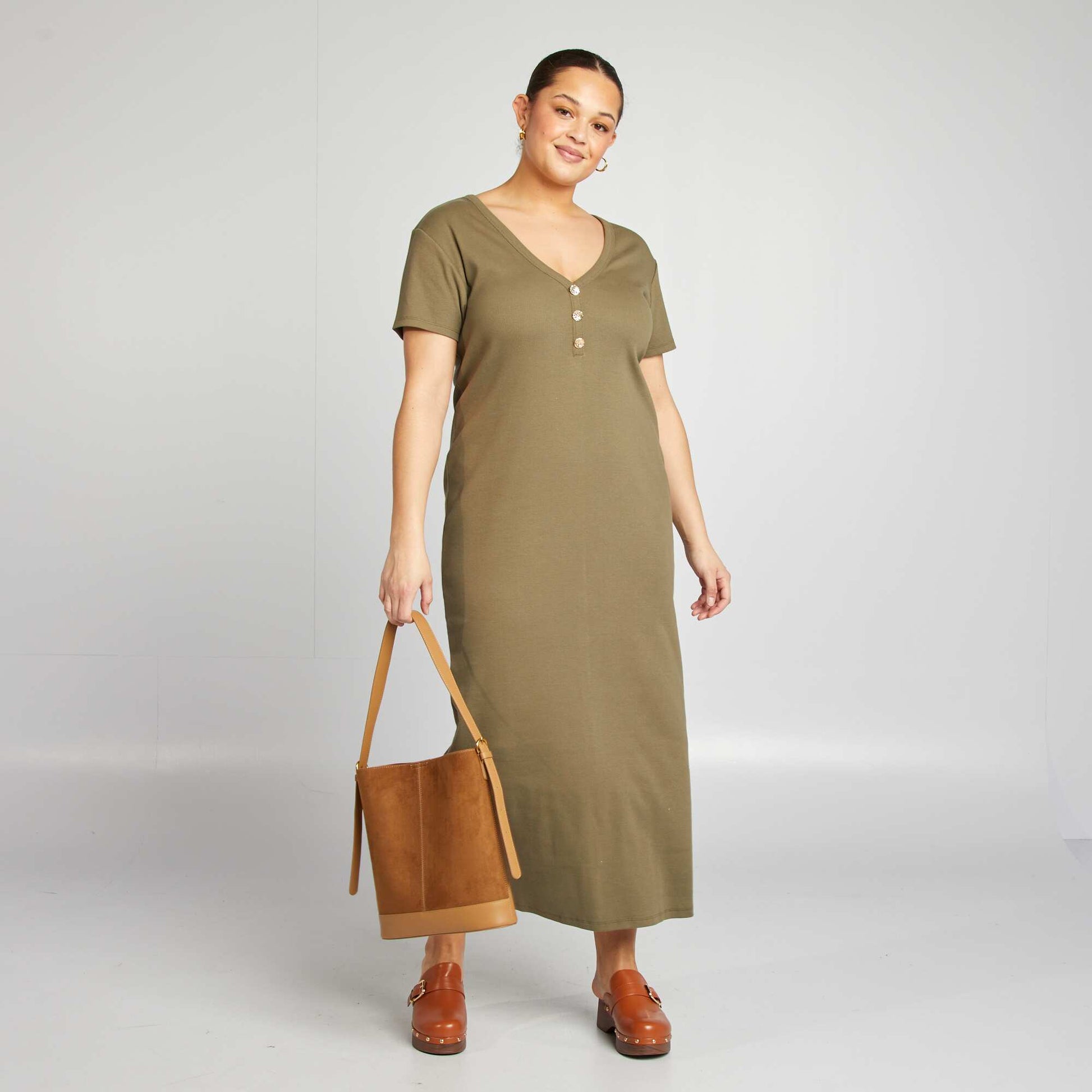Robe en maille côtelée KAKI