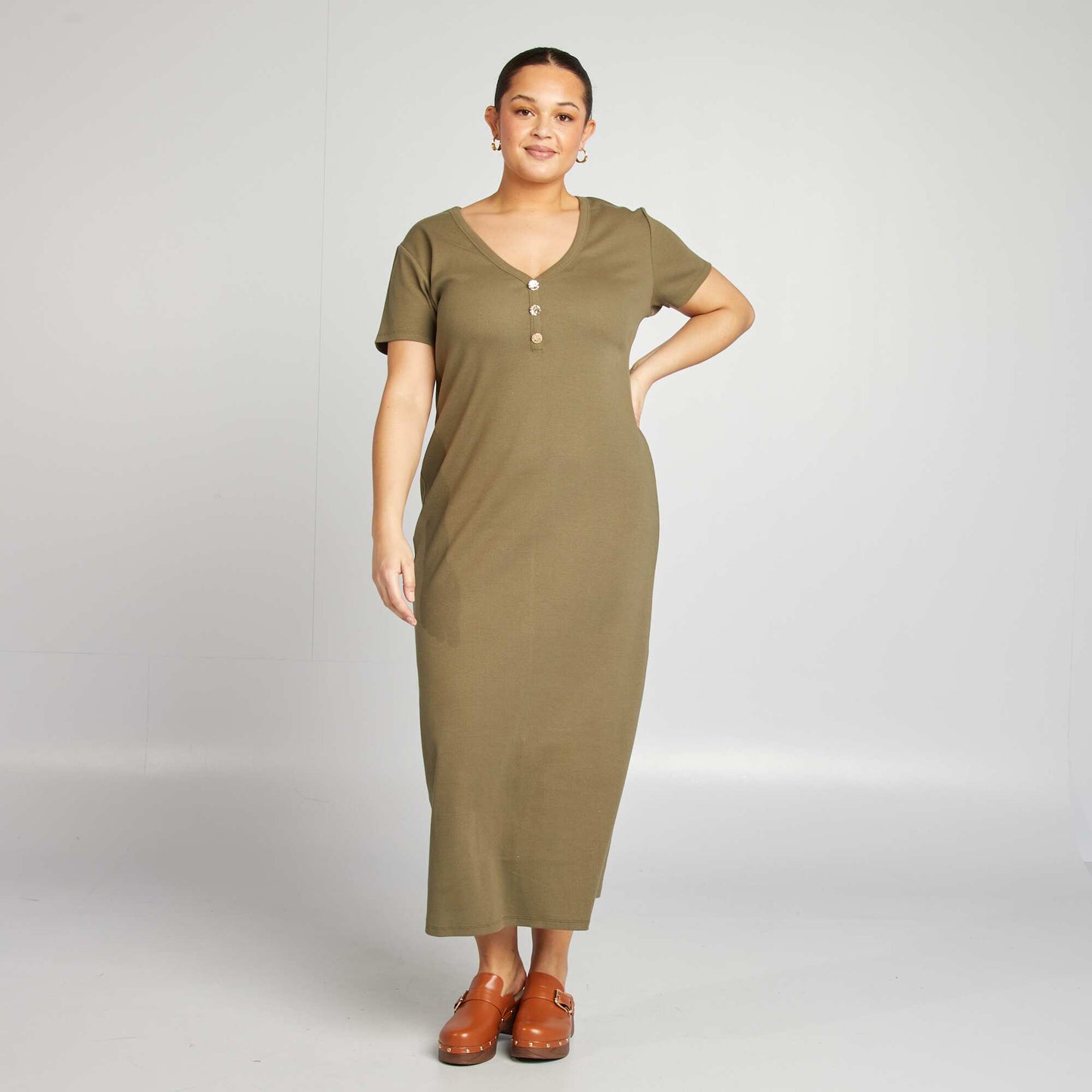 Robe en maille côtelée KAKI