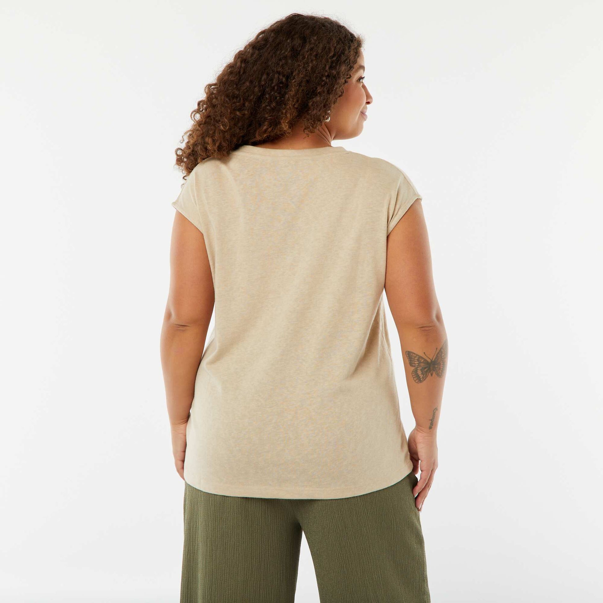T-shirt à manches courtes brodé BEIGE