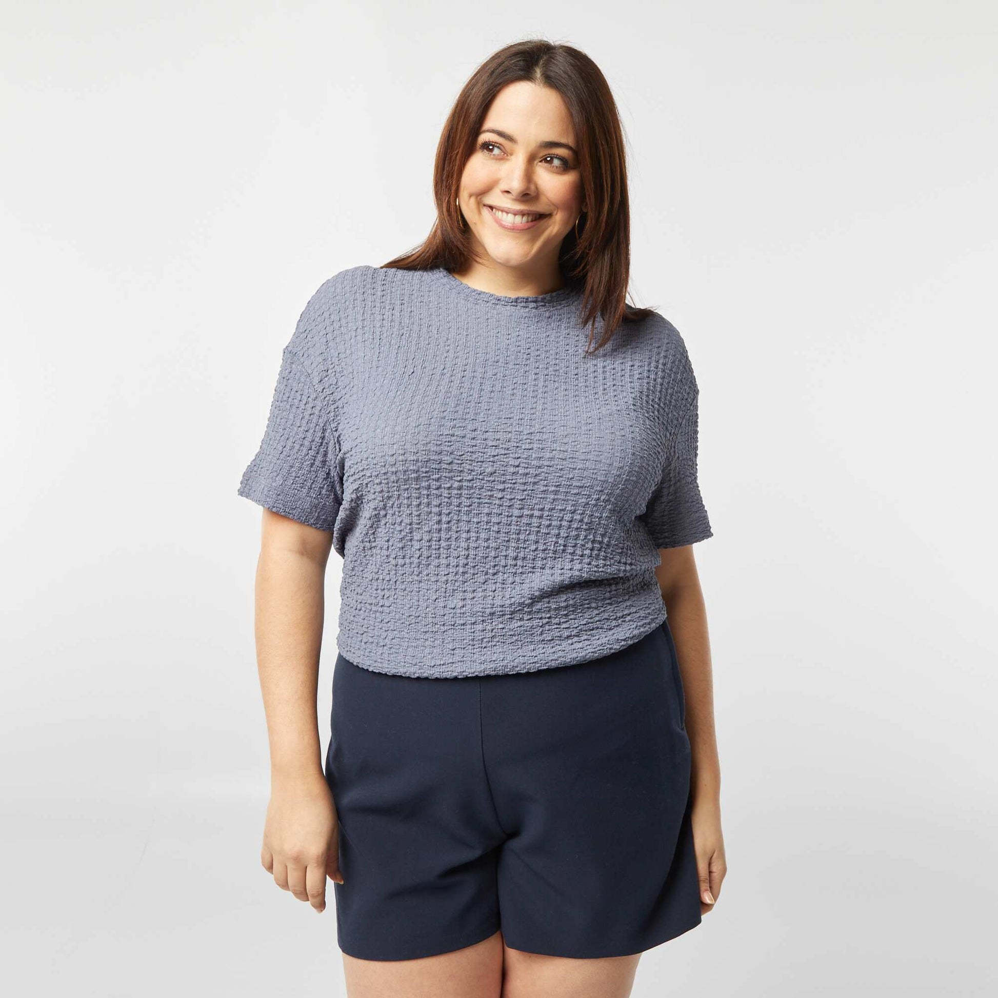 Tee-shirt large en maille gaufrée BLEU GRIS