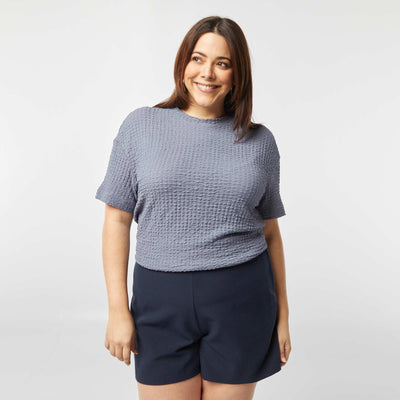 Tee-shirt large en maille gaufrée BLEU GRIS