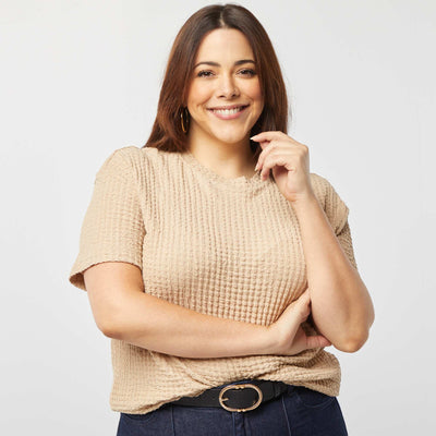 Tee-shirt large en maille gaufrée BEIGE