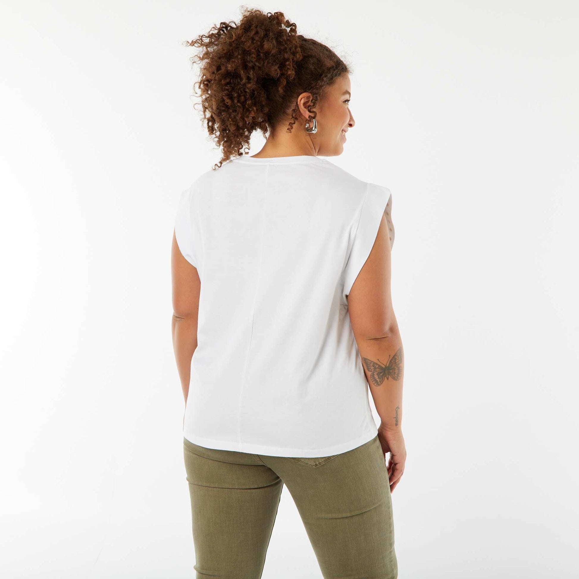 T-shirt sans manches avec emmanchures cloutées BLANC