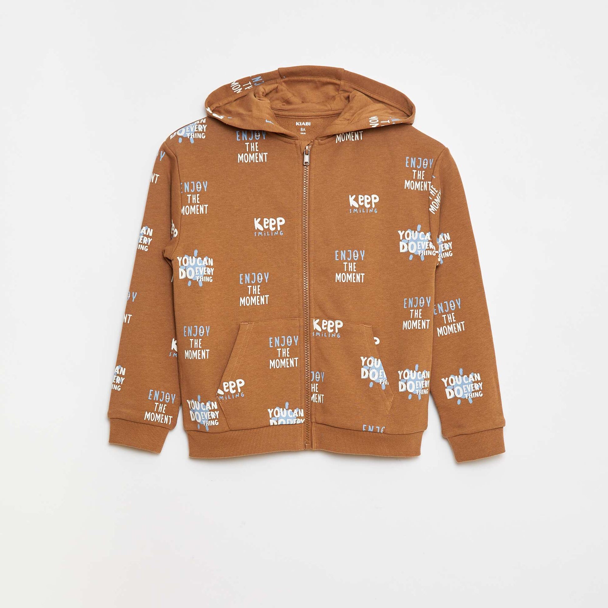 Sweat à capuche imprimé en french terry MARRON