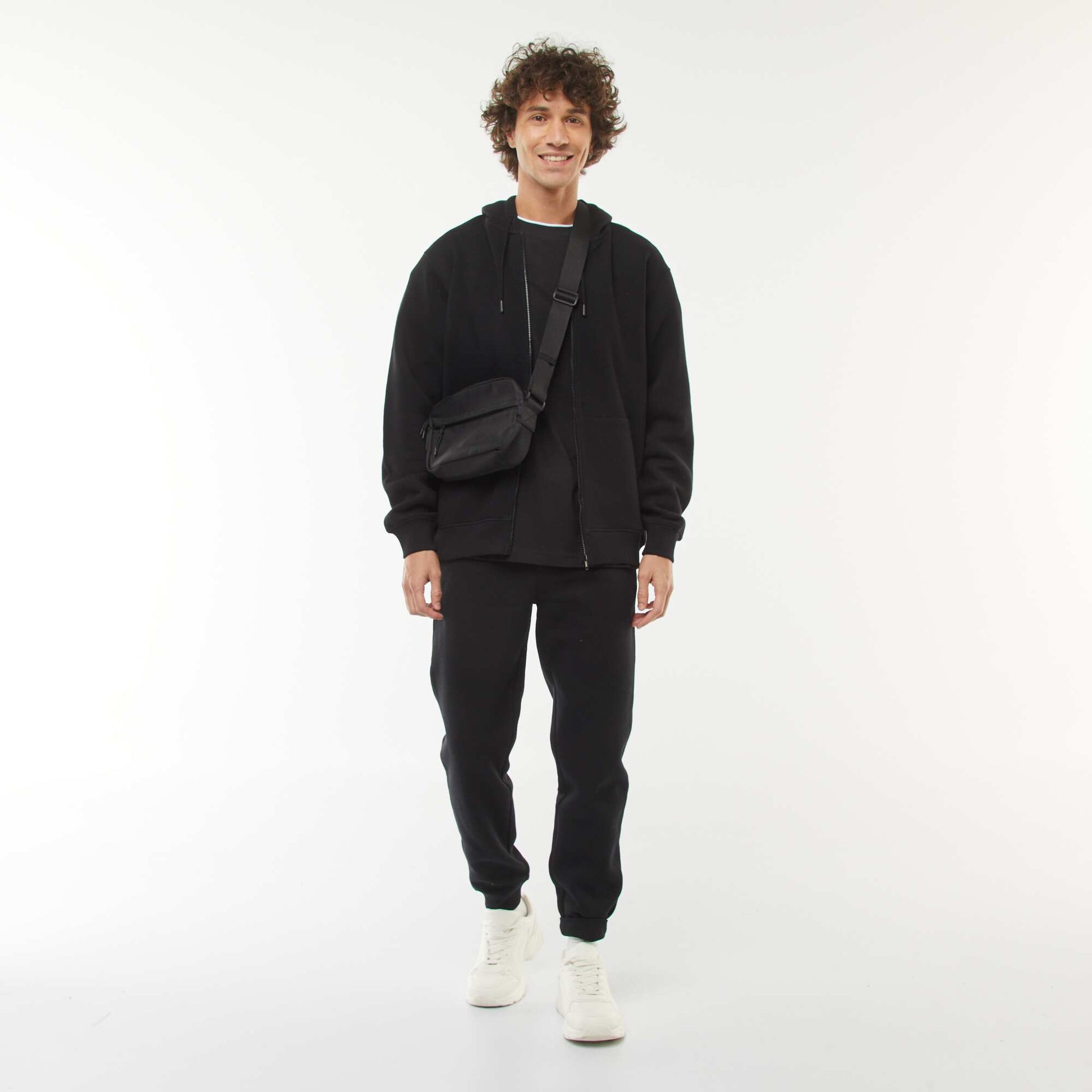 Pantalon jogging en molleton chaud NOIR