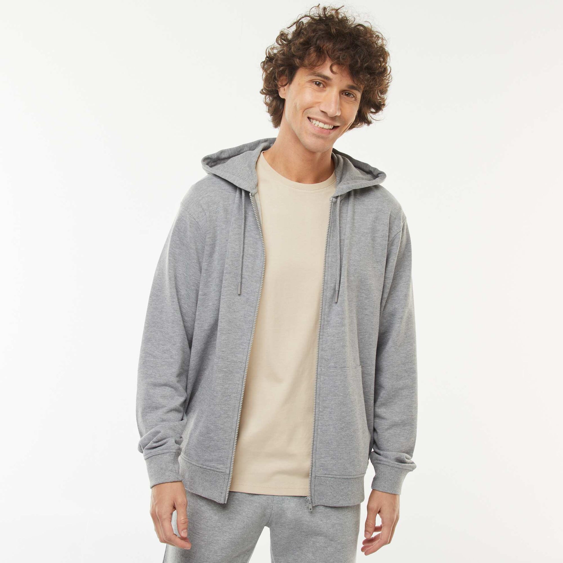 Sweat en molleton zippé à capuche GRIS
