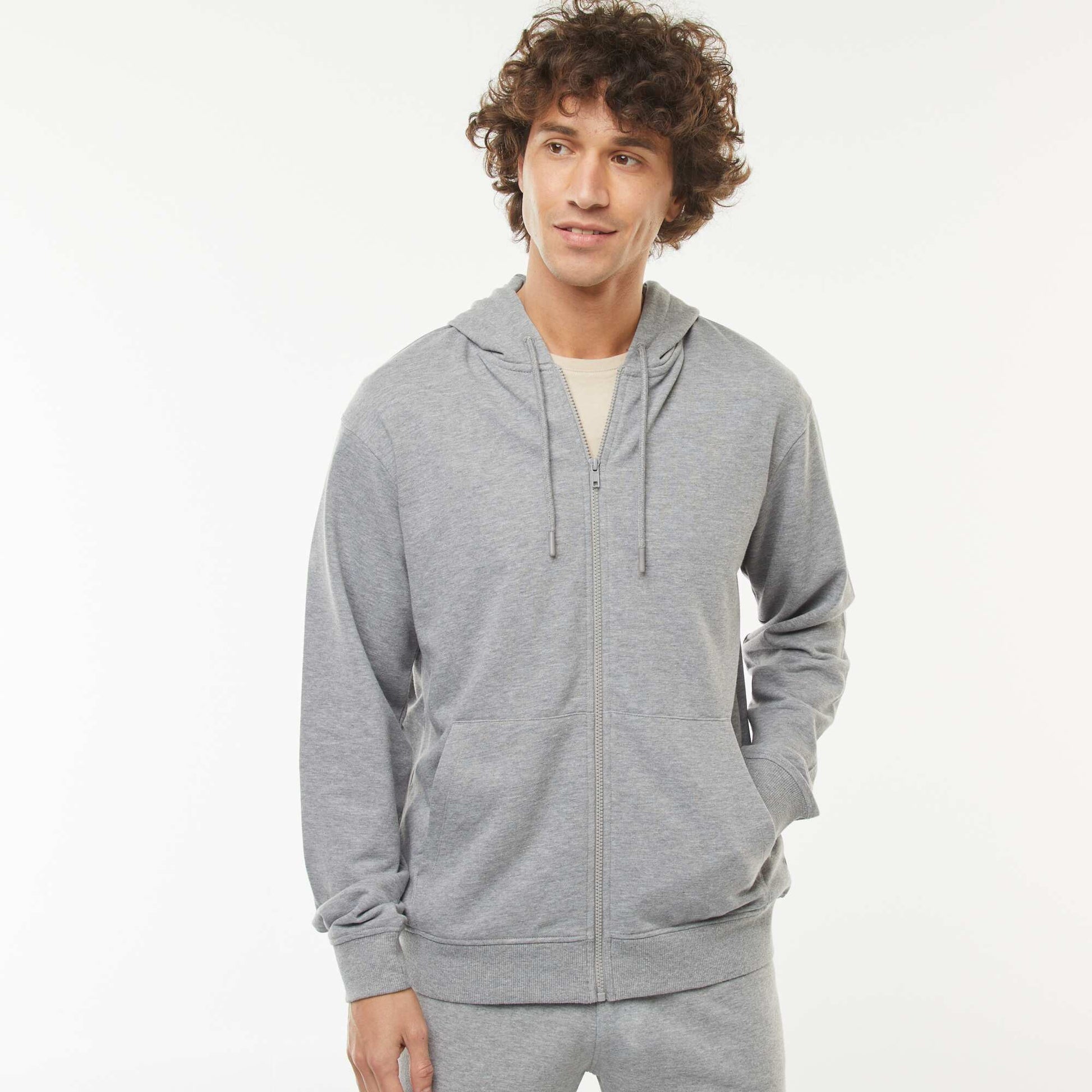 Sweat en molleton zippé à capuche GRIS