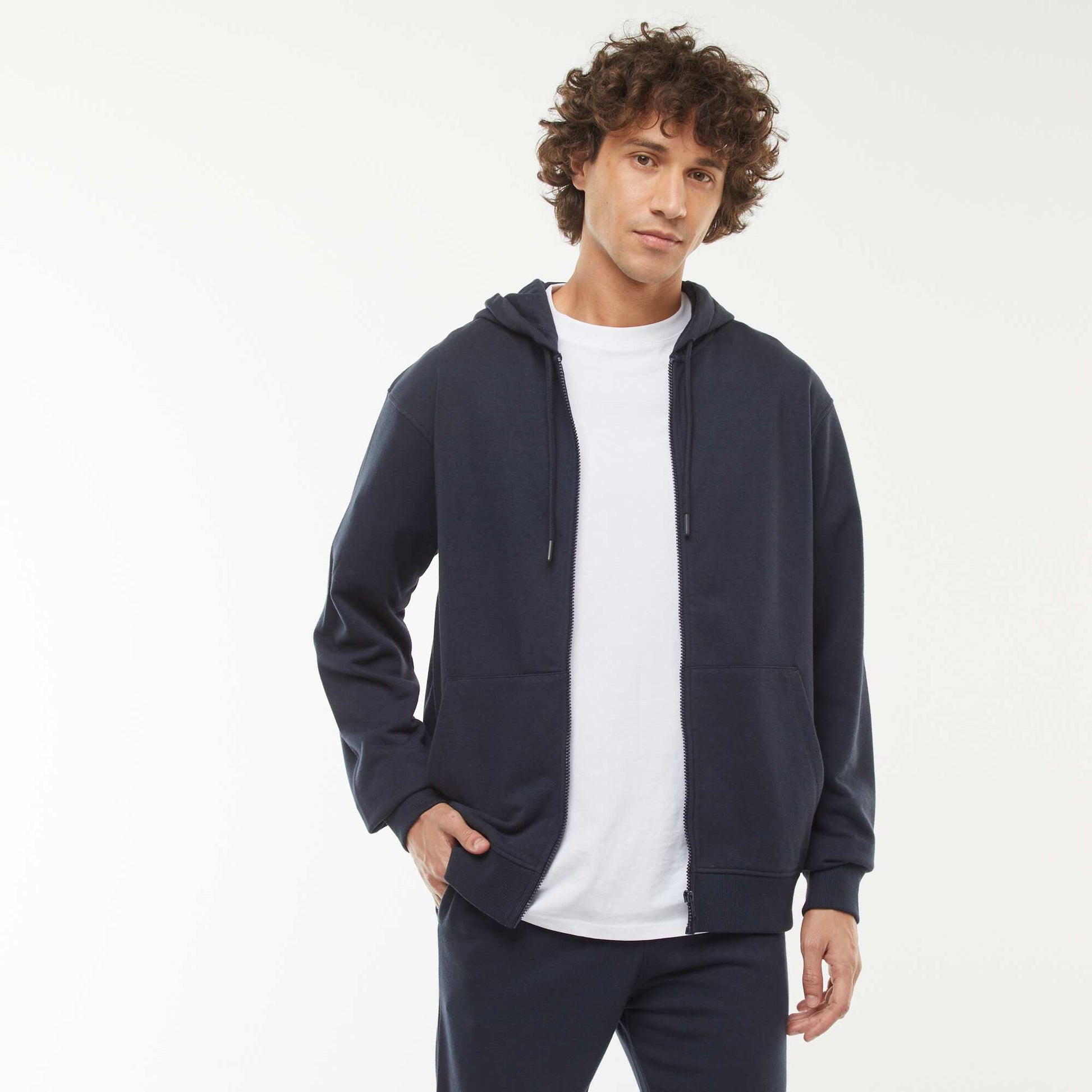 Sweat en molleton zippé à capuche BLEU