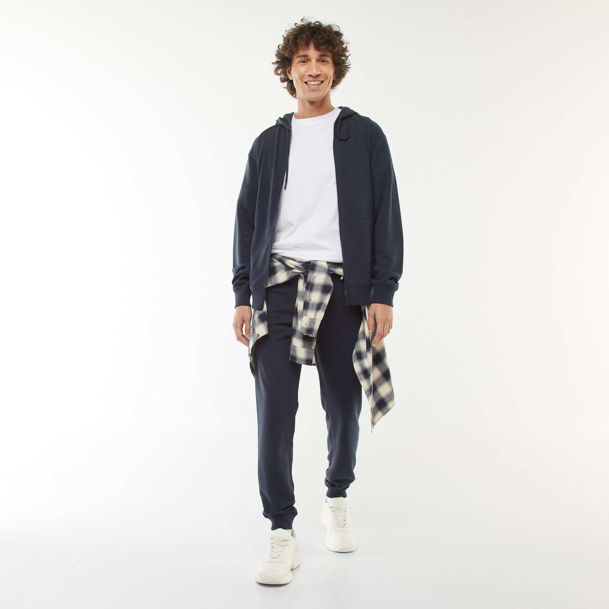 Sweat en molleton zippé à capuche BLEU