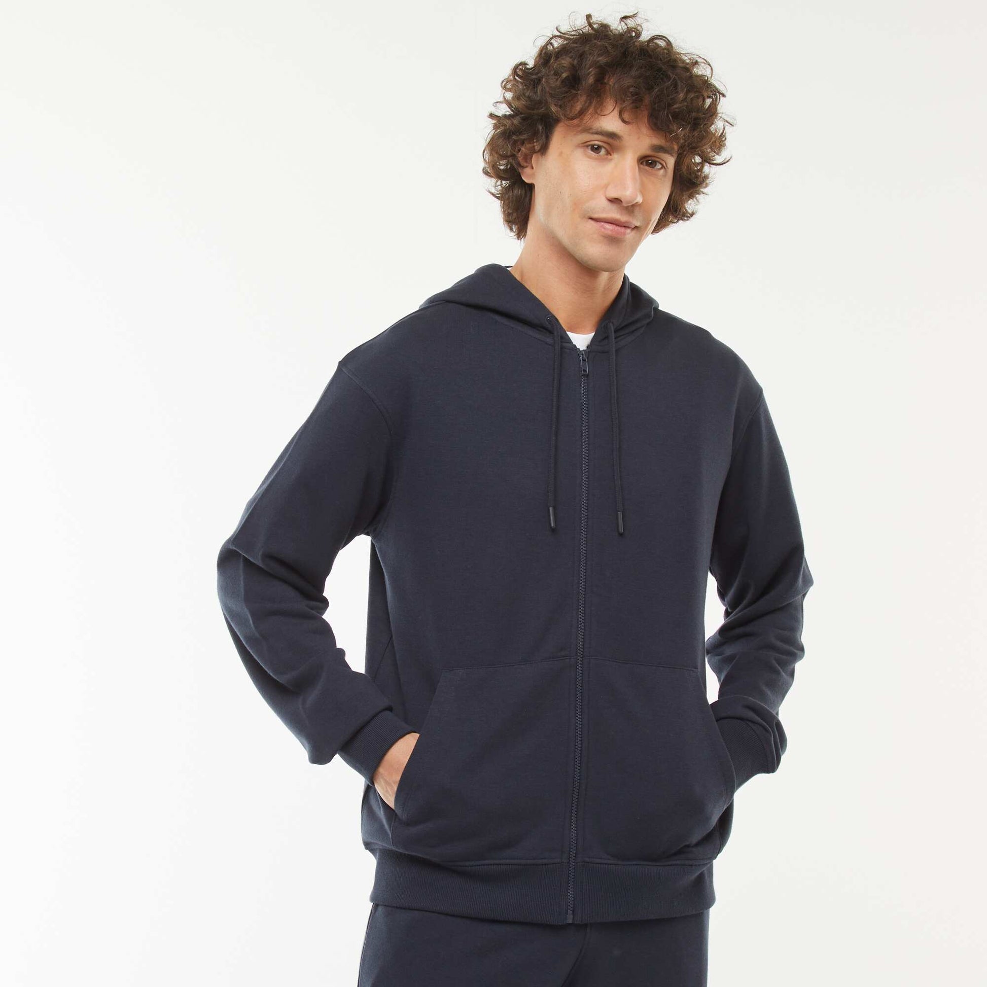 Sweat en molleton zippé à capuche BLEU