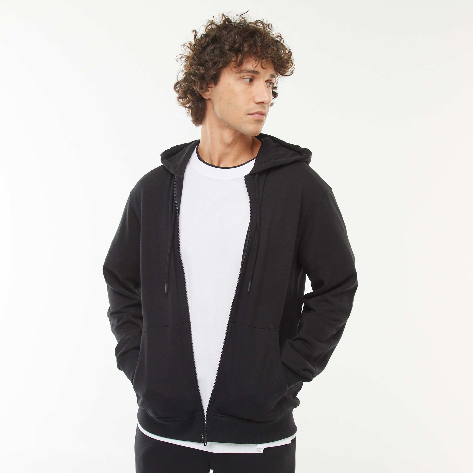 Sweat en molleton zippé à capuche NOIR