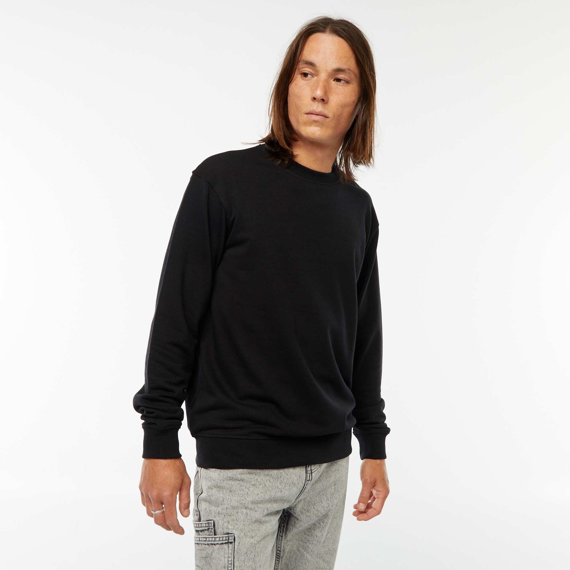 Sweat uni en molleton léger NOIR
