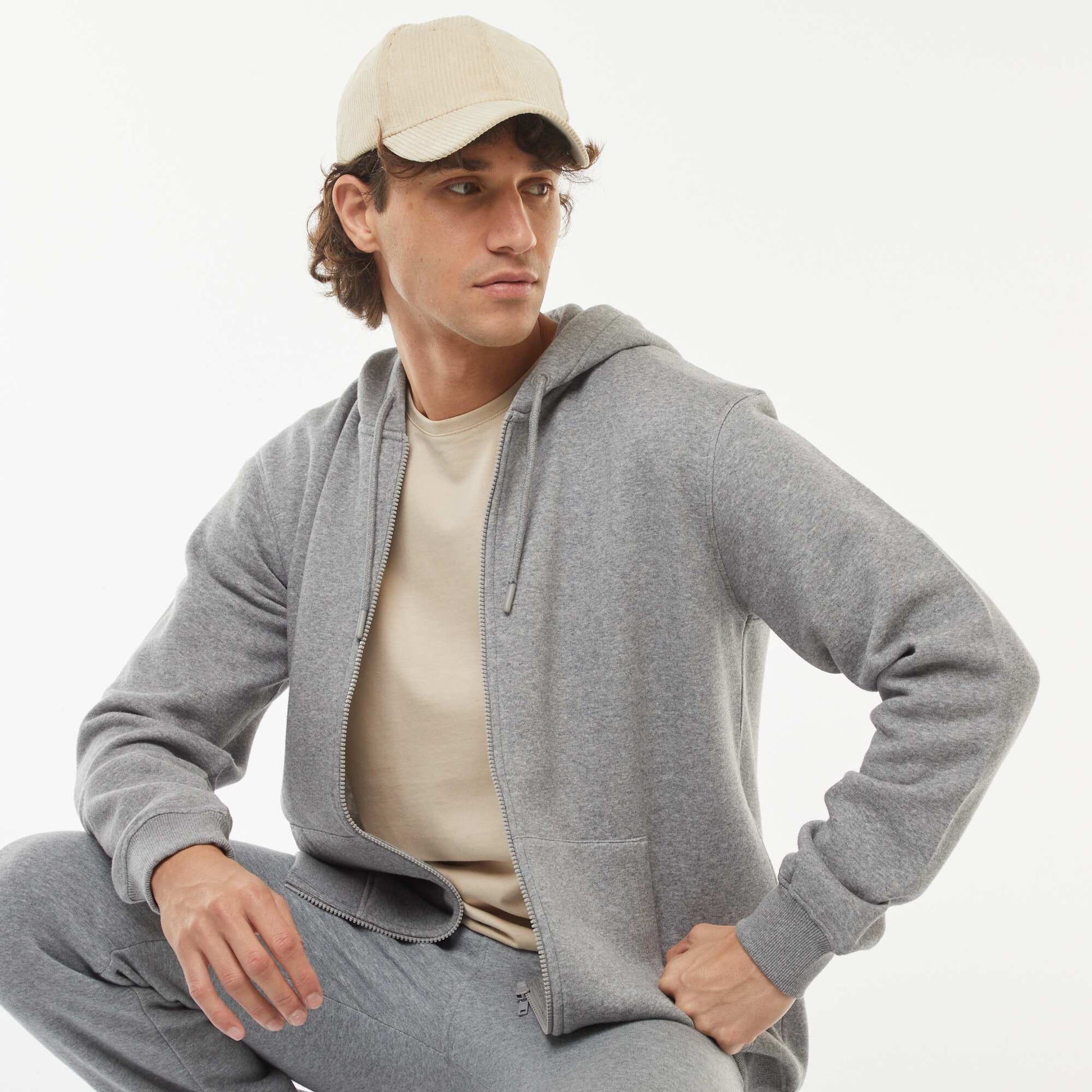 Sweat en molleton zippé à capuche GRIS