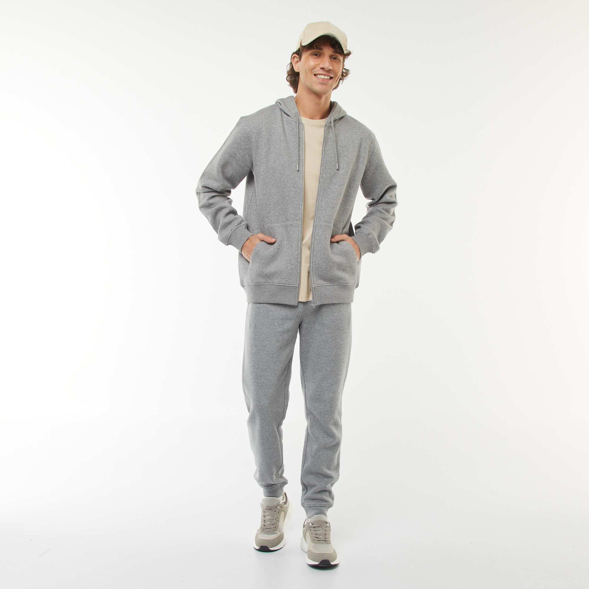 Sweat en molleton zippé à capuche GRIS