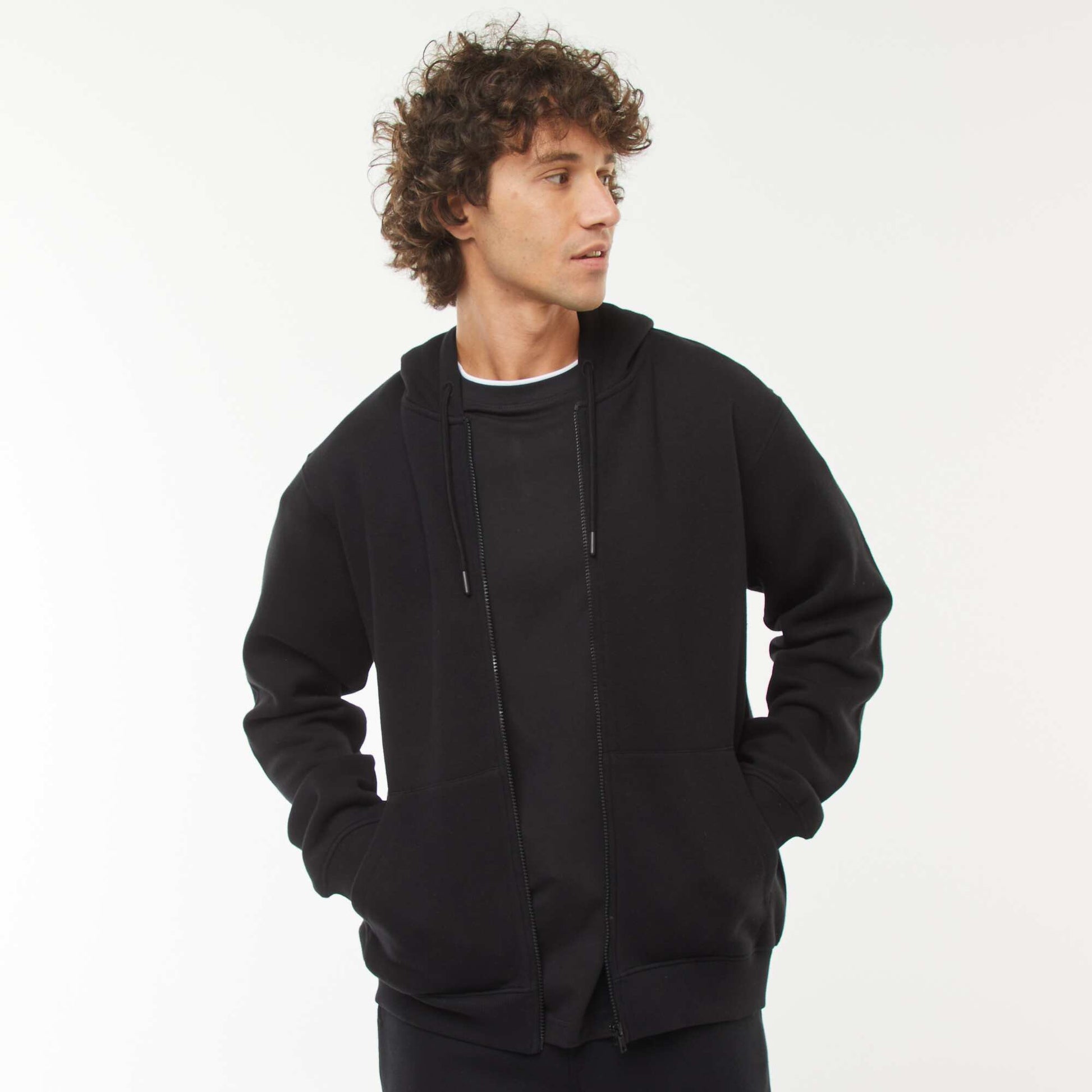 Sweat en molleton zippé à capuche NOIR