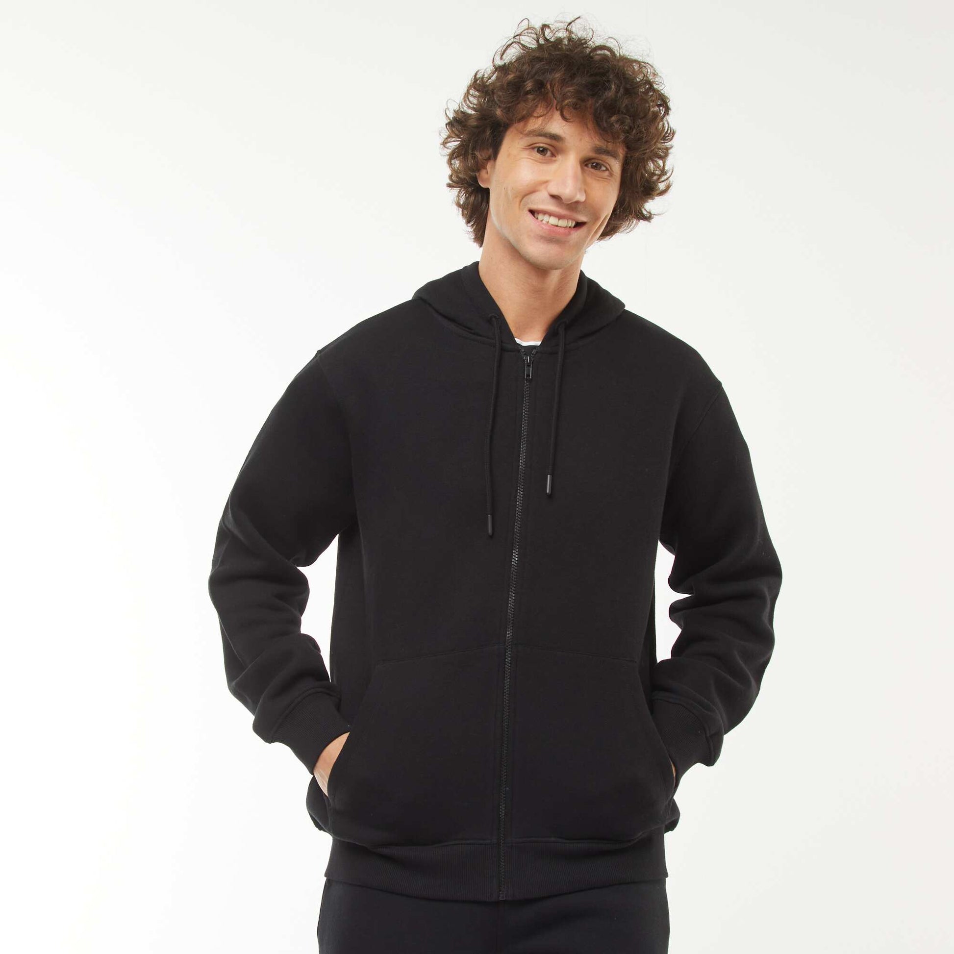 Sweat en molleton zippé à capuche NOIR