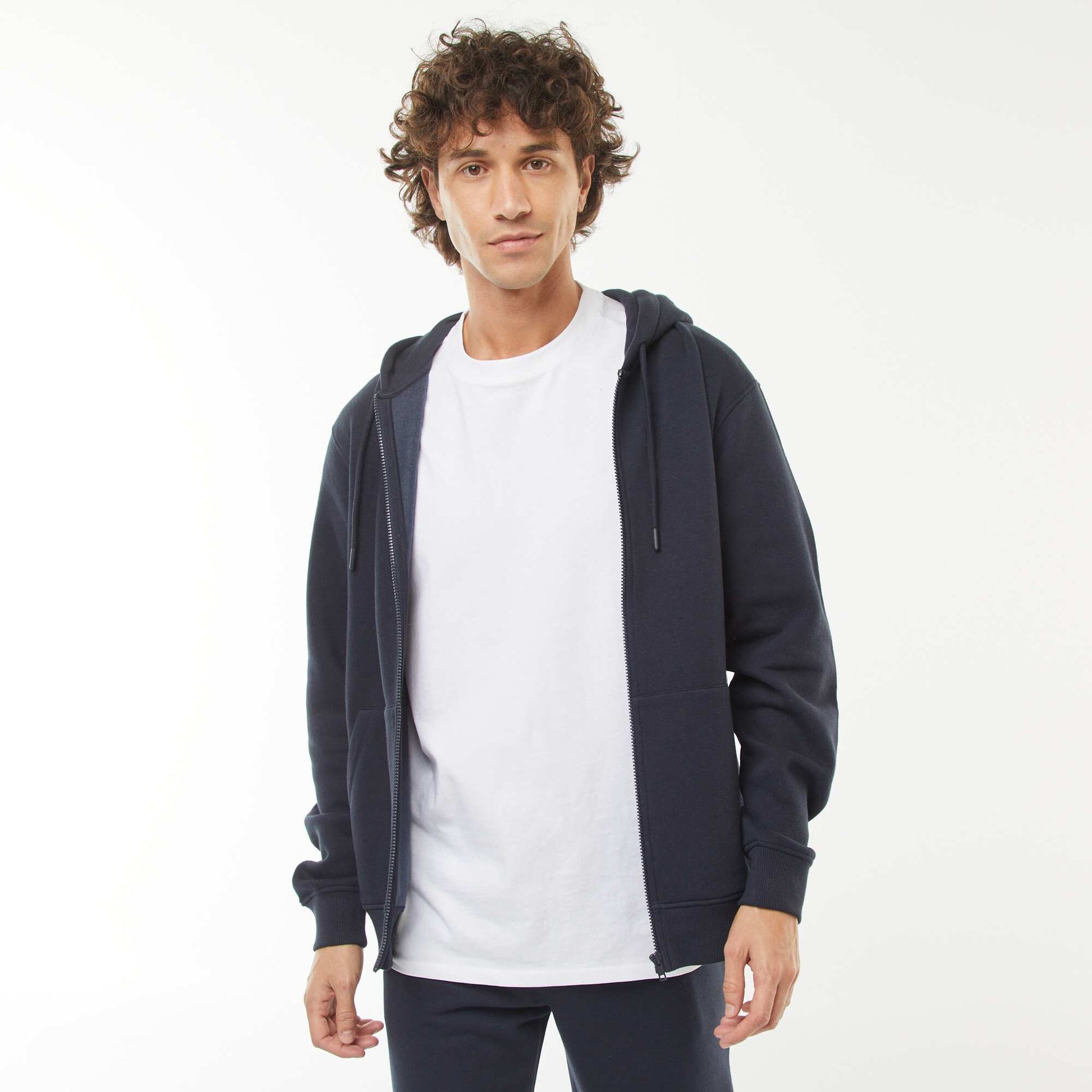 Sweat en molleton zippé à capuche BLEU