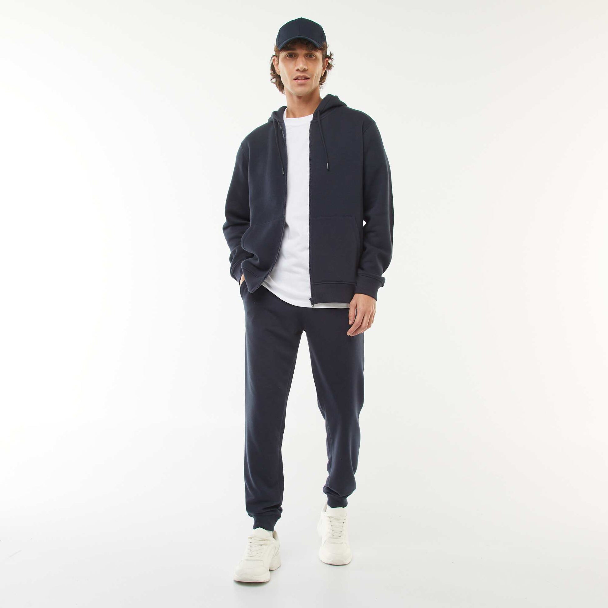 Sweat en molleton zippé à capuche BLEU