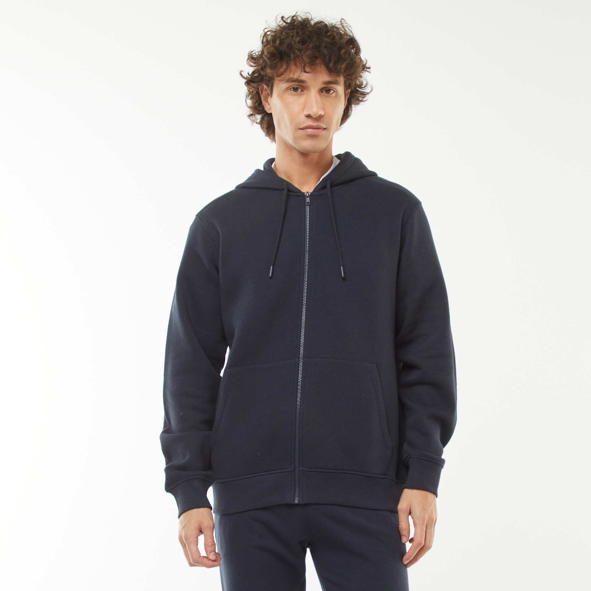 Sweat en molleton zippé à capuche BLEU