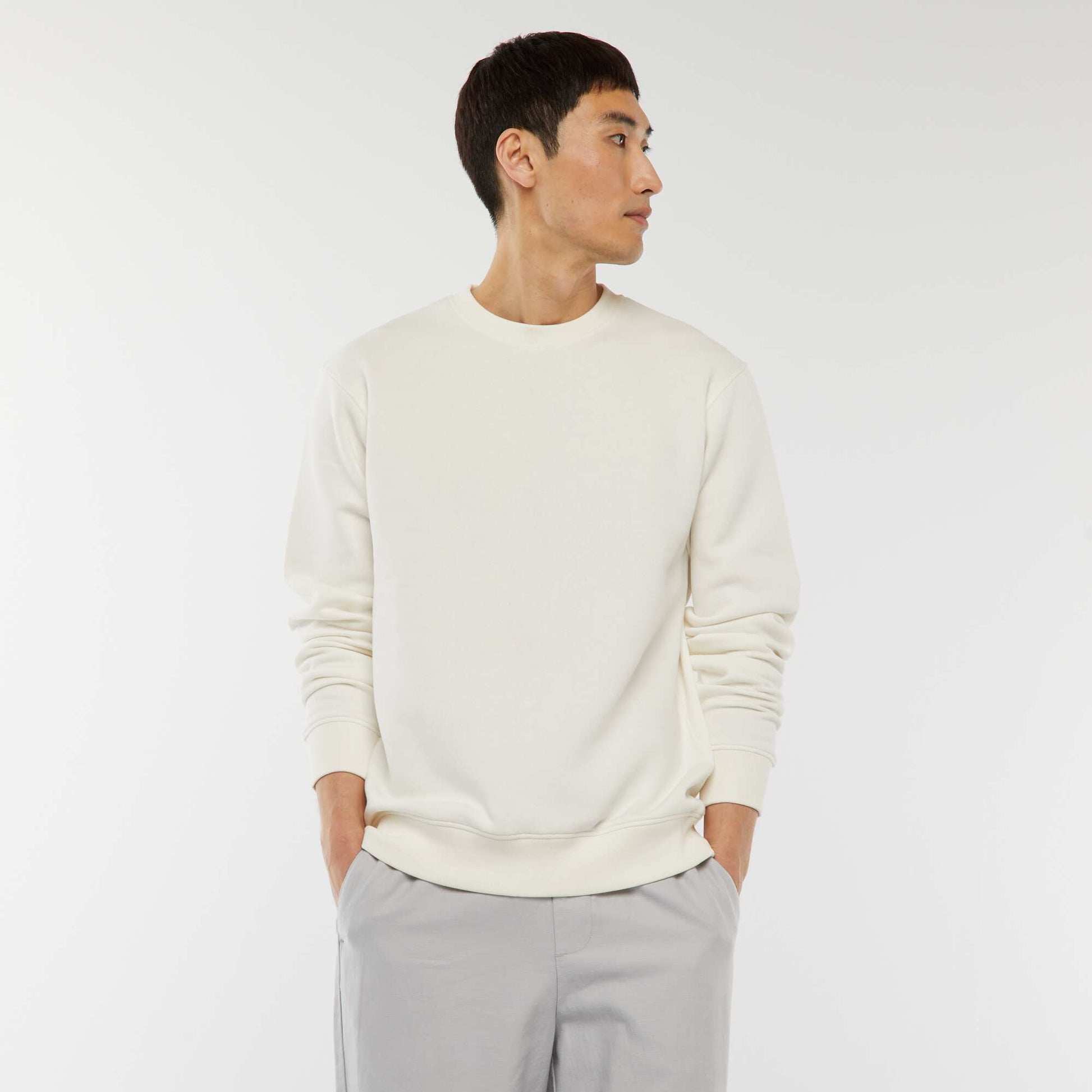 Sweat uni en molleton col rond BLANC