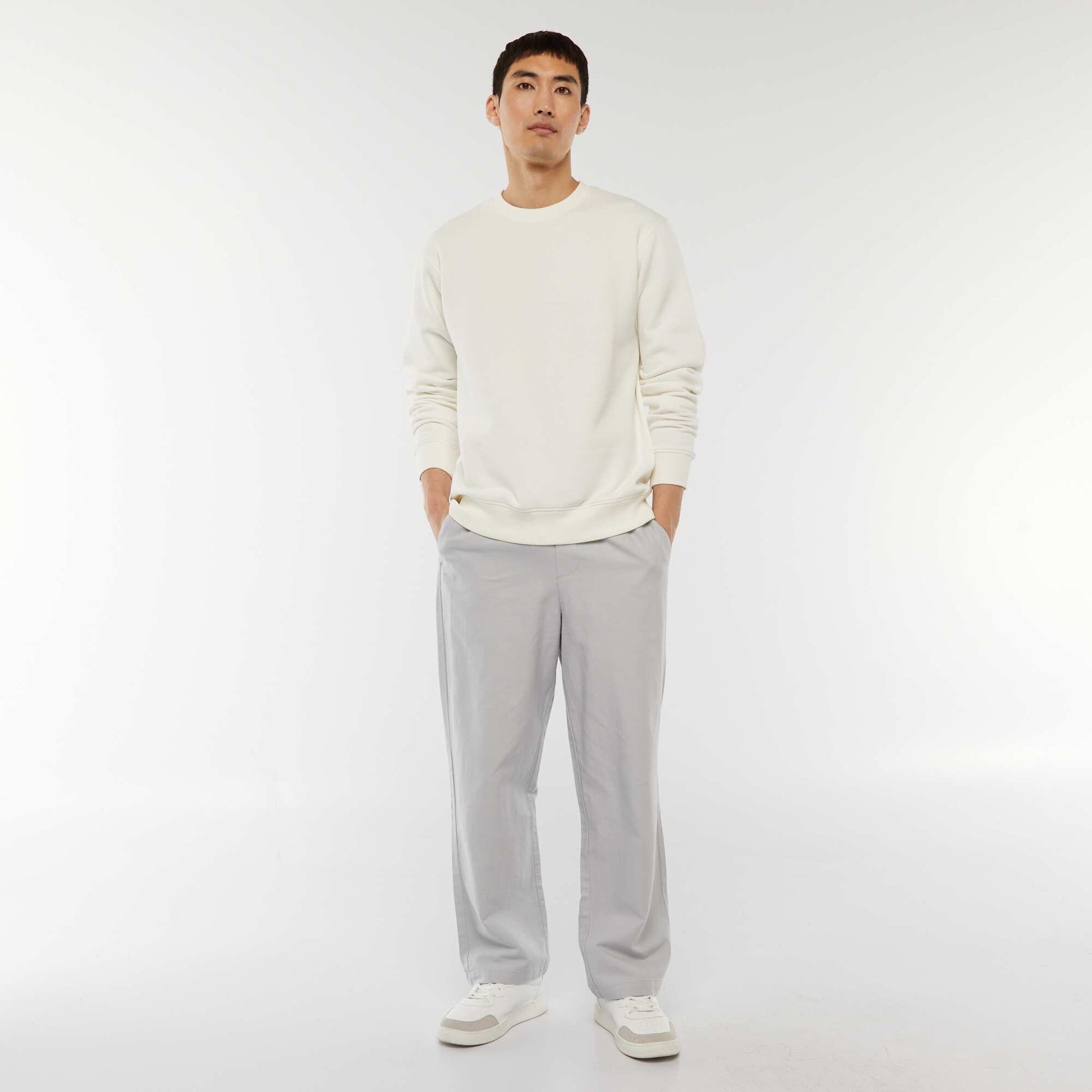 Sweat uni en molleton col rond BLANC