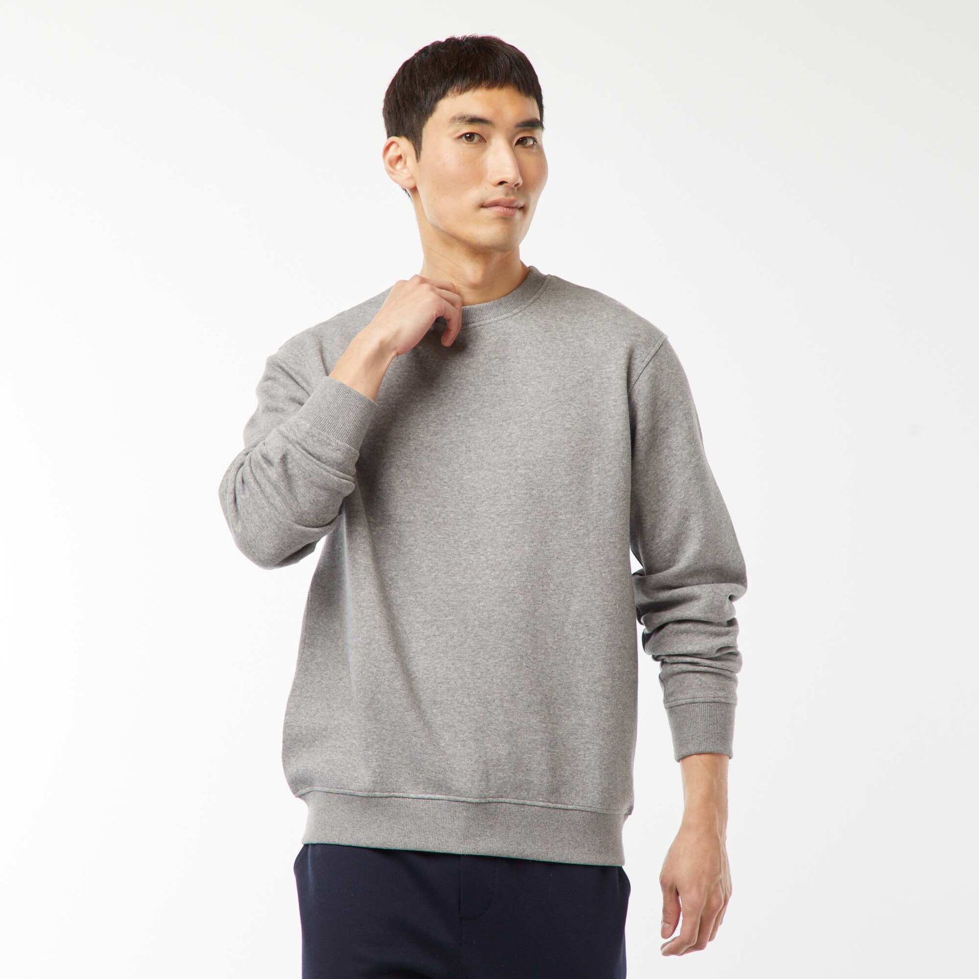 Sweat uni en molleton col rond GRIS