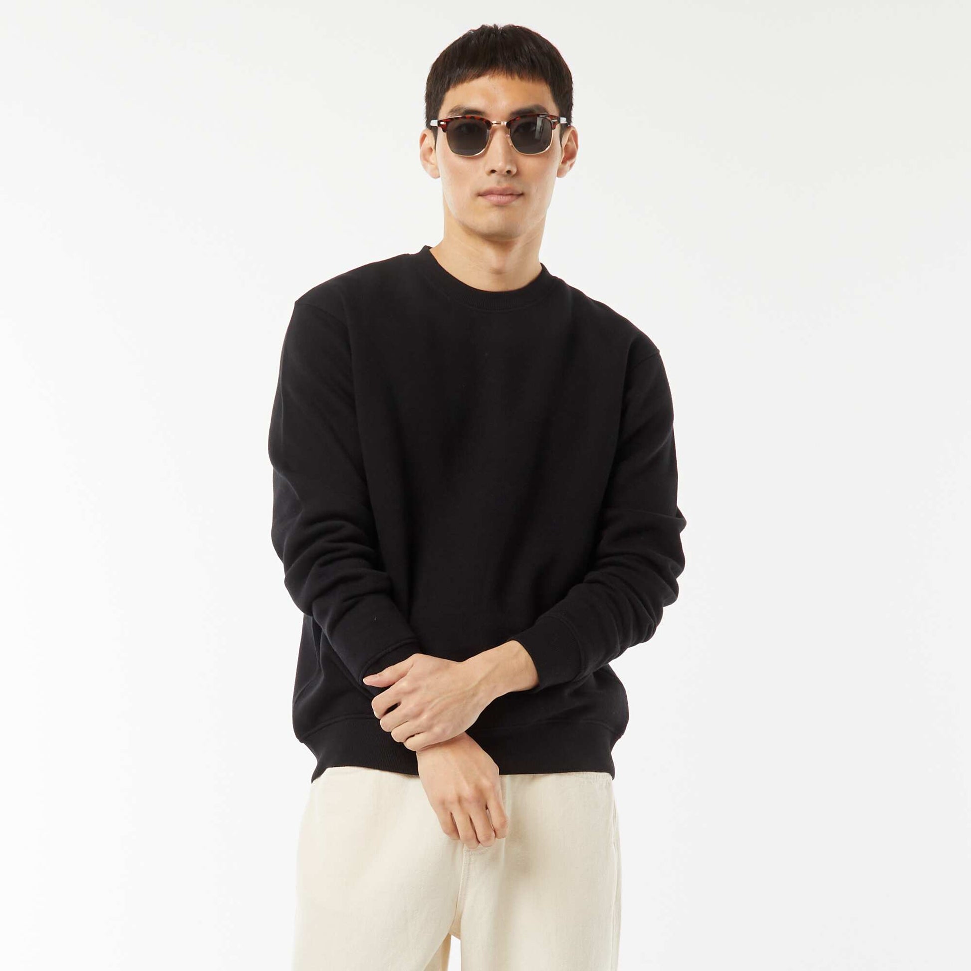 Sweat uni en molleton col rond NOIR