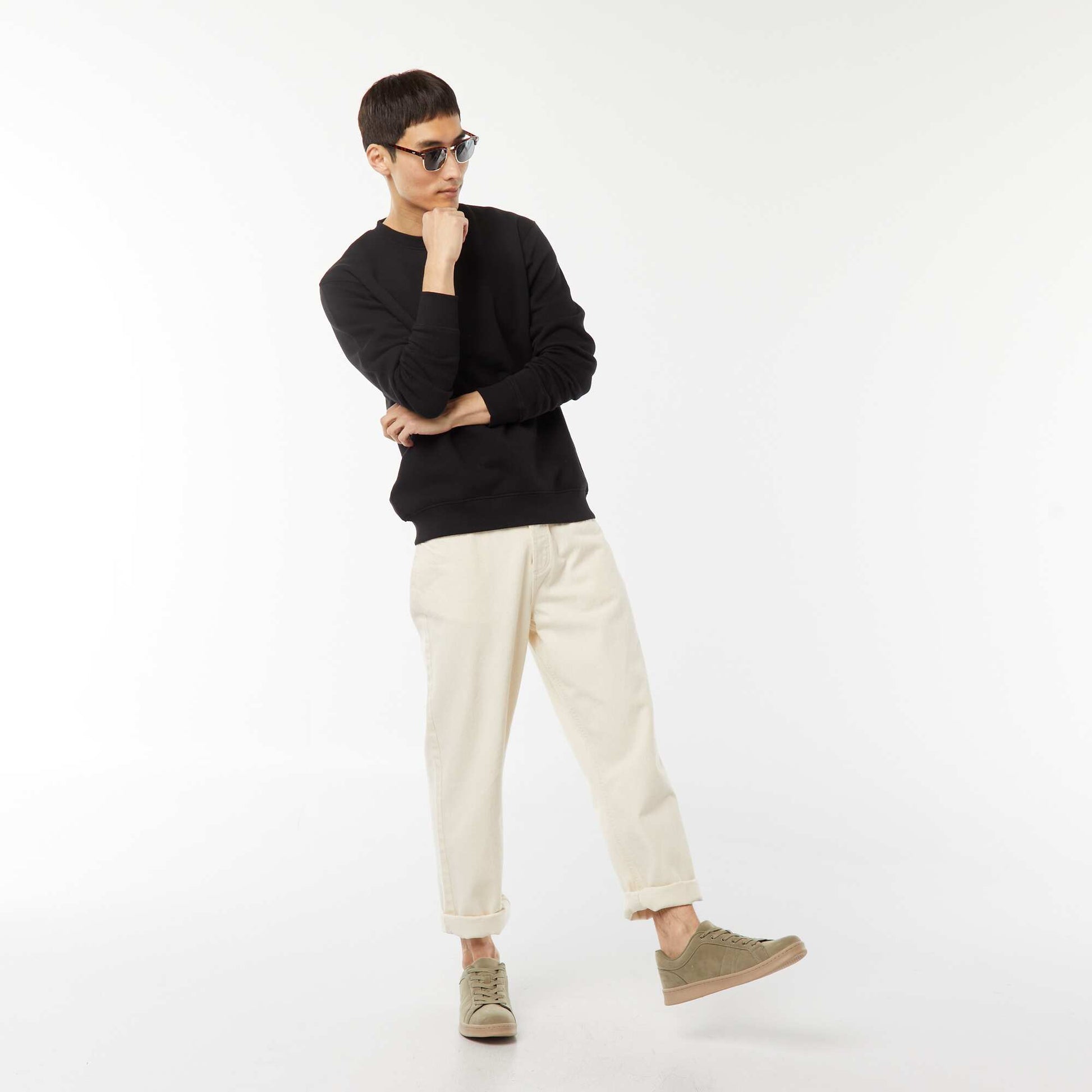 Sweat uni en molleton col rond NOIR