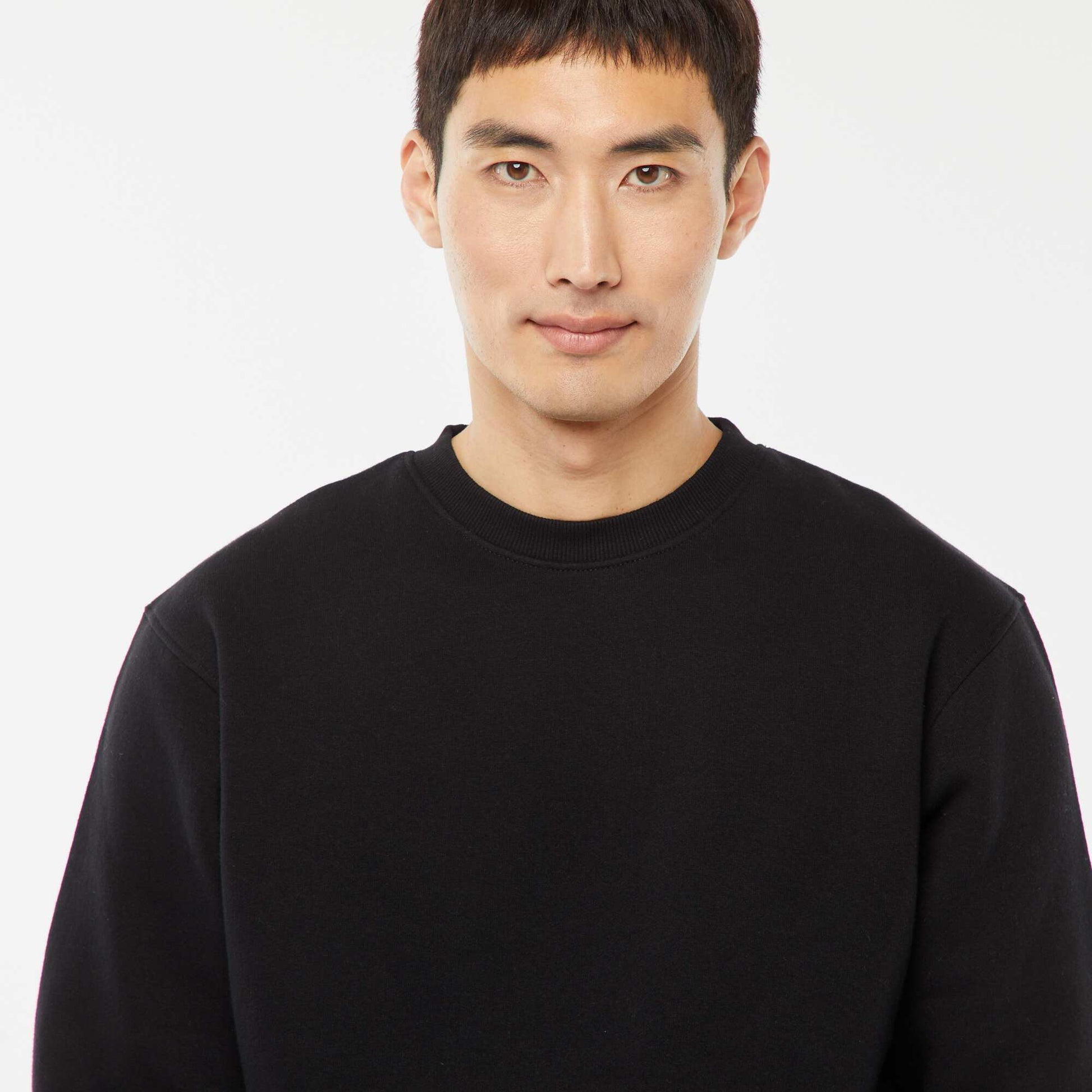 Sweat uni en molleton col rond NOIR
