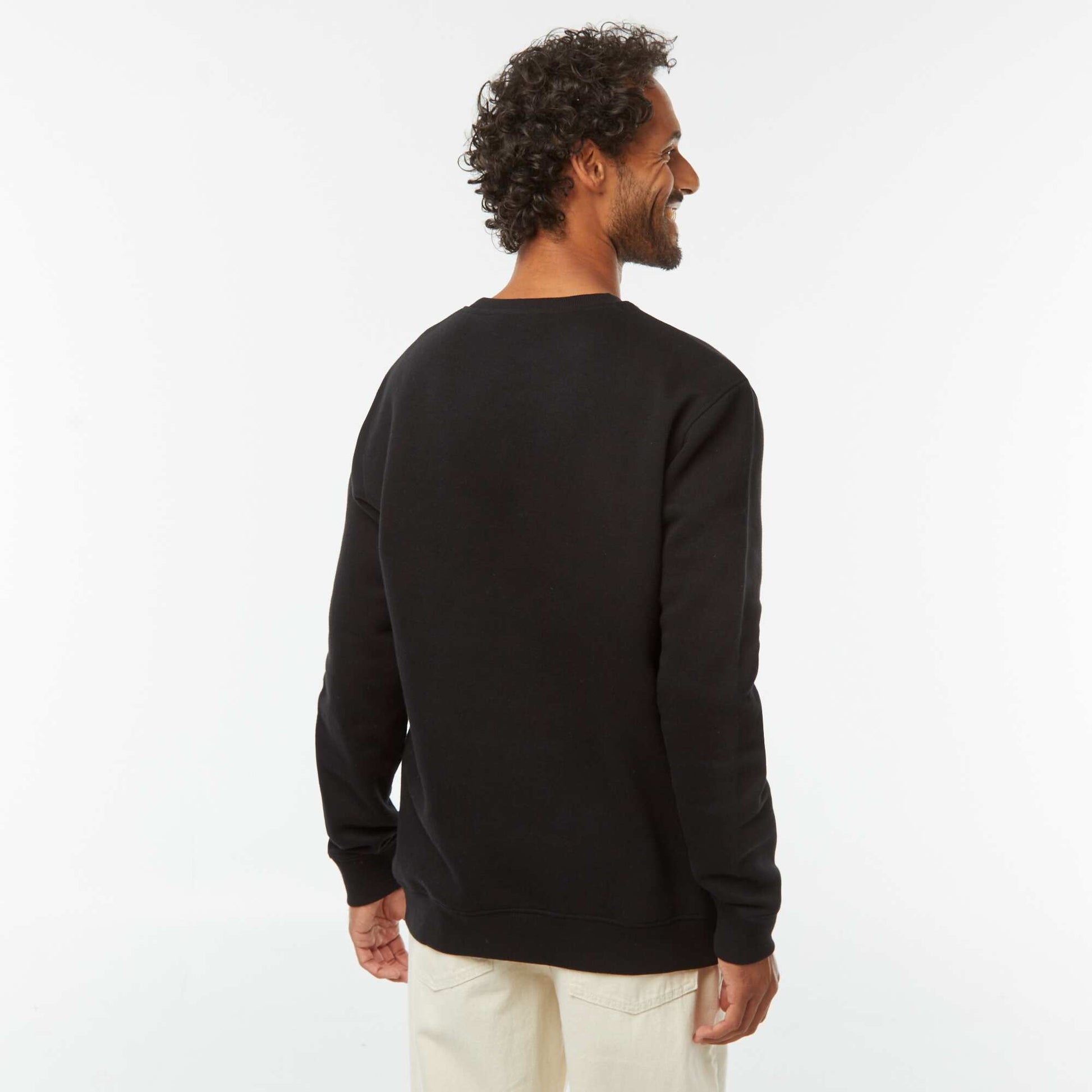 Sweat uni en molleton gratté à col rond NOIR