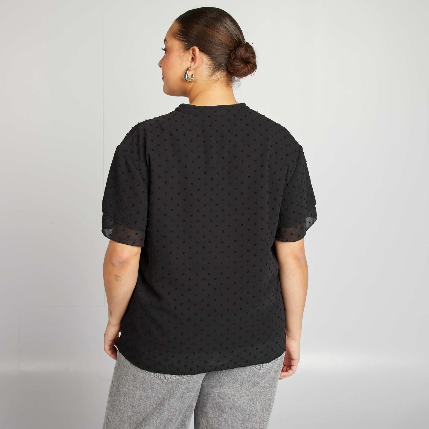 Chemisier à manches courtes en plumetis NOIR